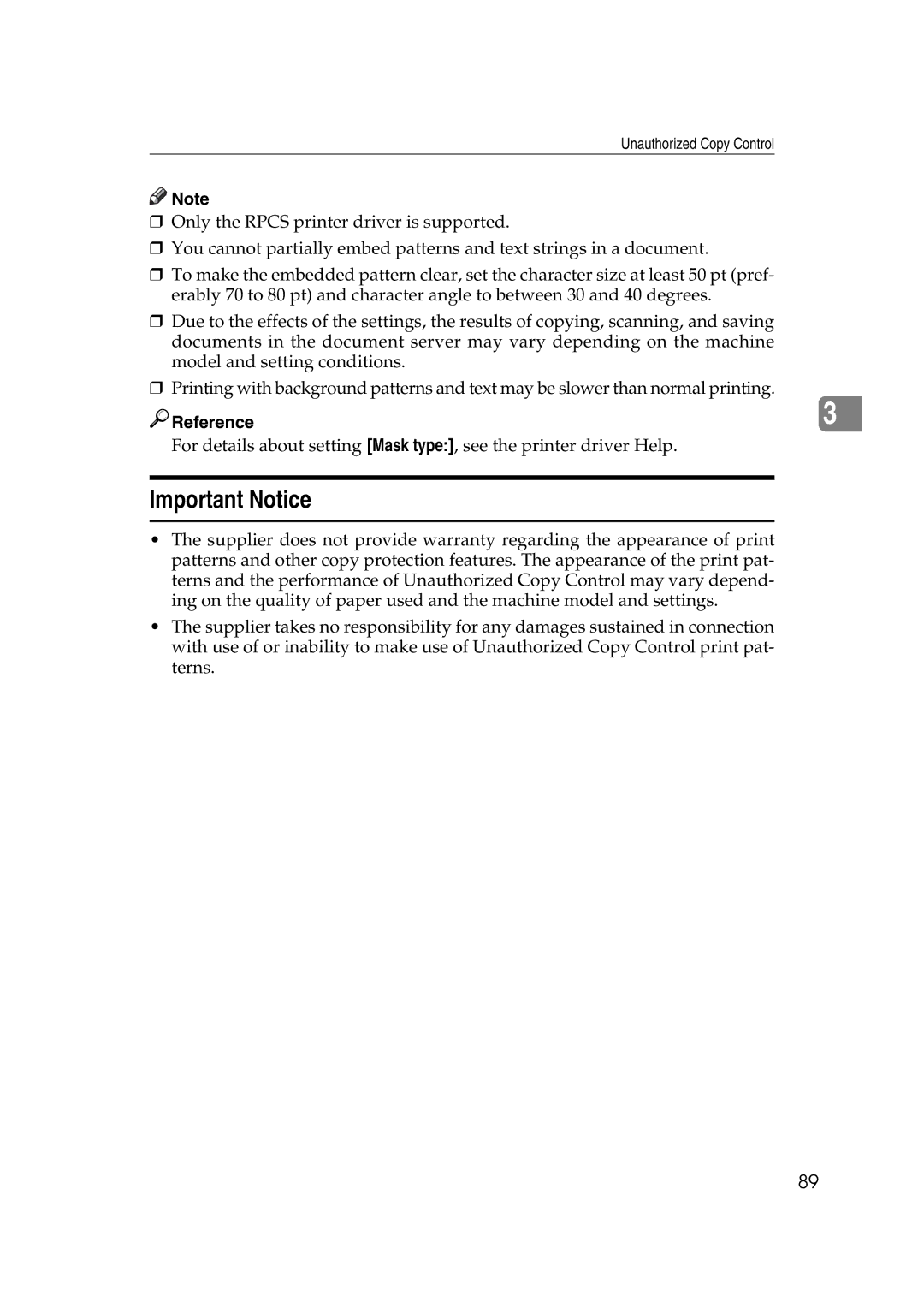 Ricoh GS 106, LD215c, SGC 1506 appendix Important Notice 