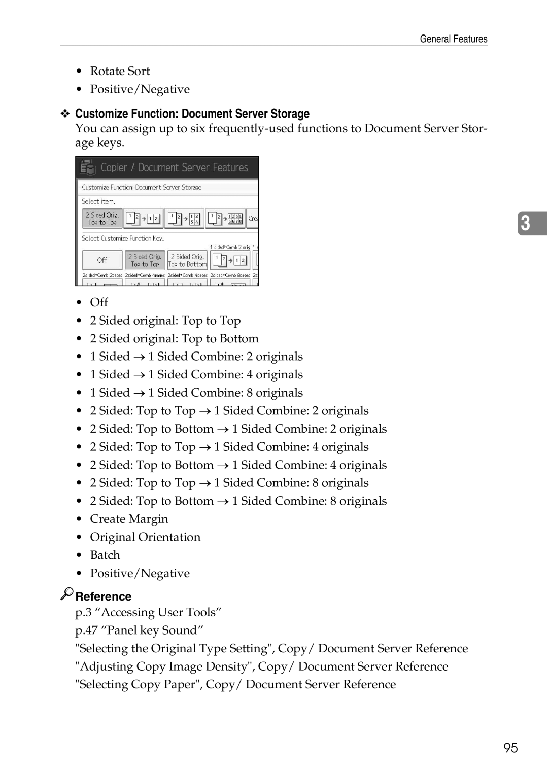 Ricoh LD435c operating instructions Customize Function Document Server Storage, Reference 