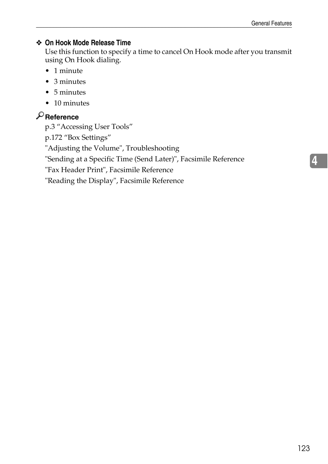 Ricoh LD435c operating instructions On Hook Mode Release Time, 123 