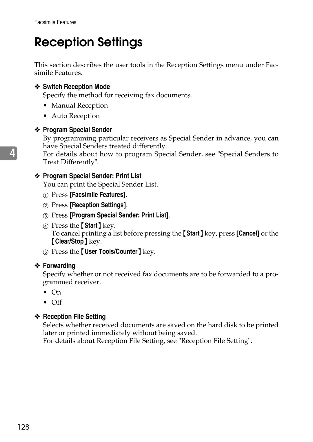 Ricoh LD435c operating instructions Reception Settings 