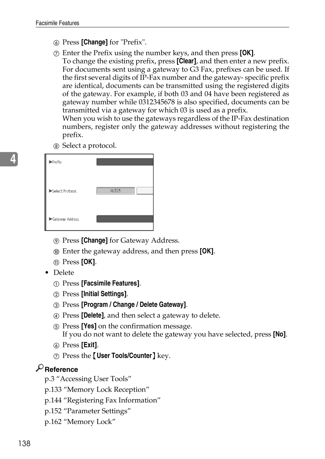 Ricoh LD435c operating instructions 138, Press the User Tools/Counter key Reference 