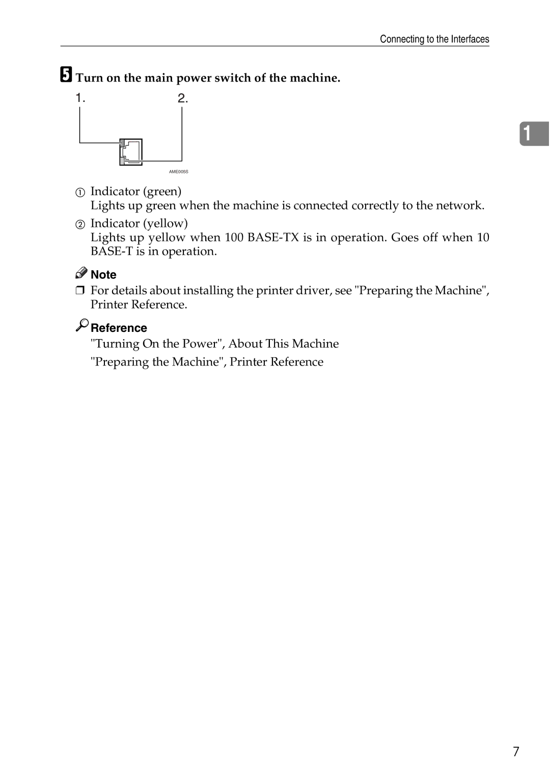 Ricoh LD435c operating instructions Turn on the main power switch of the machine, Reference 