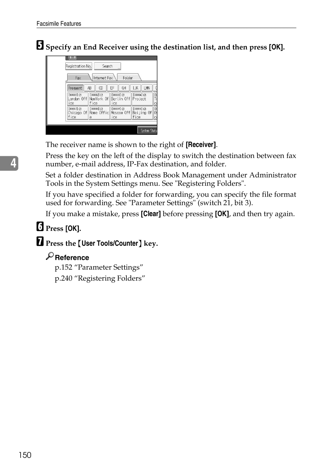 Ricoh LD435c operating instructions 150, Press OK 