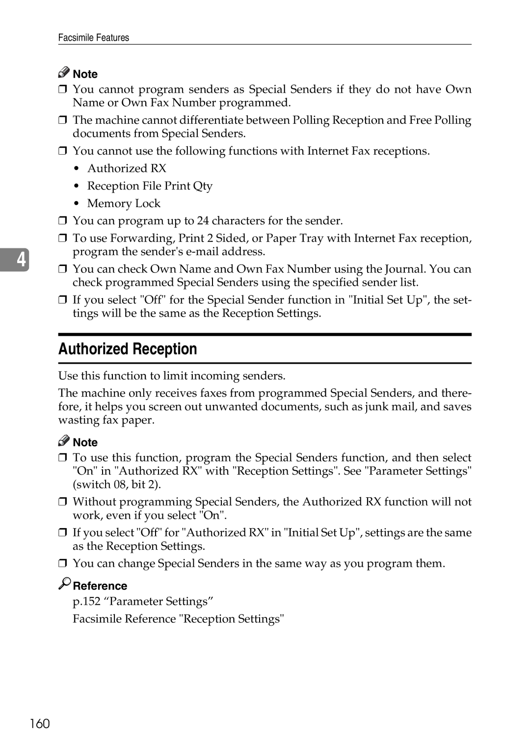 Ricoh LD435c operating instructions Authorized Reception, 160 