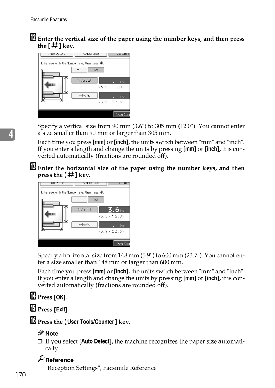 Ricoh LD435c operating instructions 170, Press OK Press Exit 