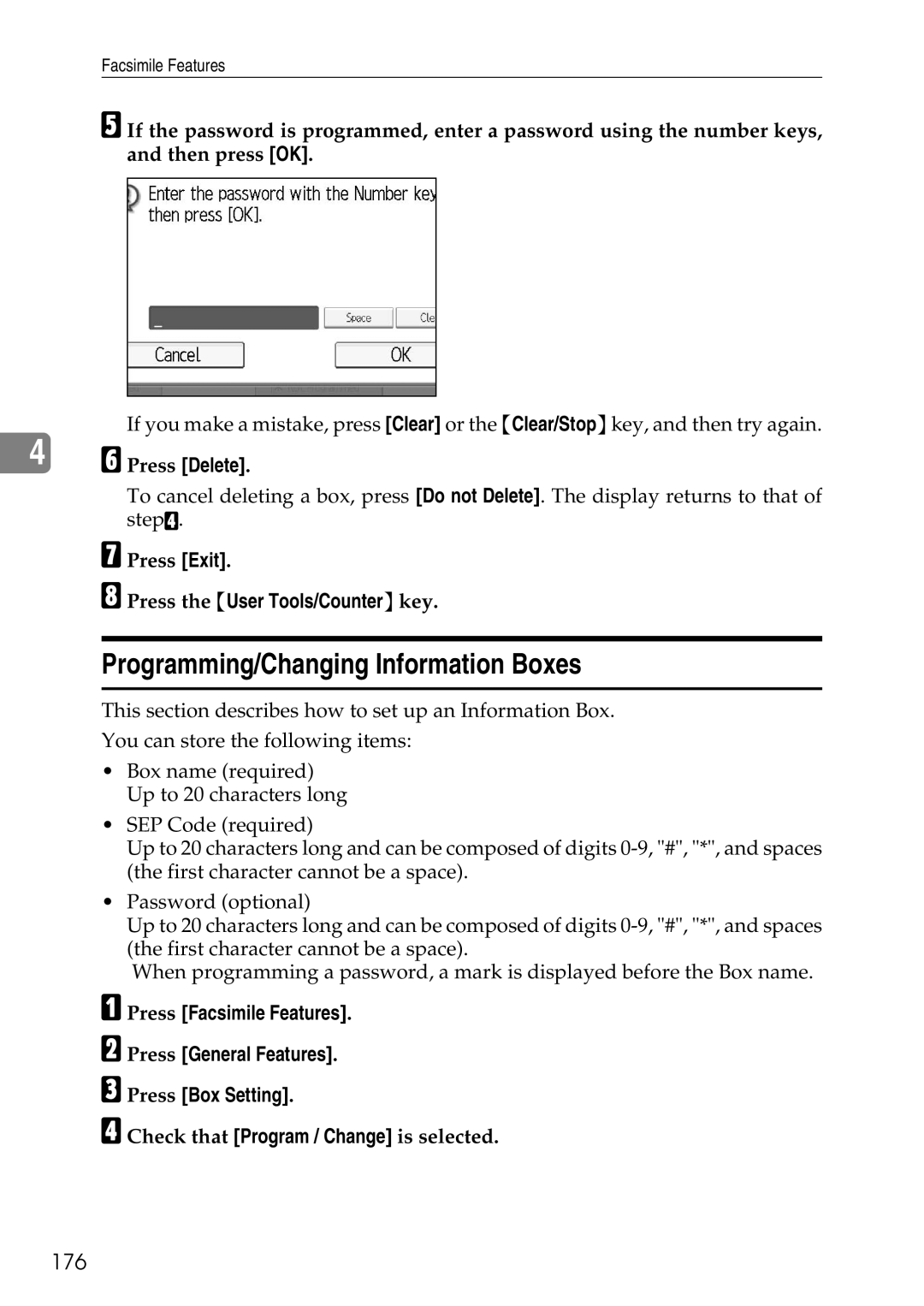 Ricoh LD435c operating instructions Programming/Changing Information Boxes, 176 