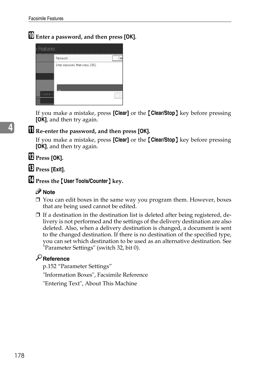 Ricoh LD435c operating instructions 178, Enter a password, and then press OK 