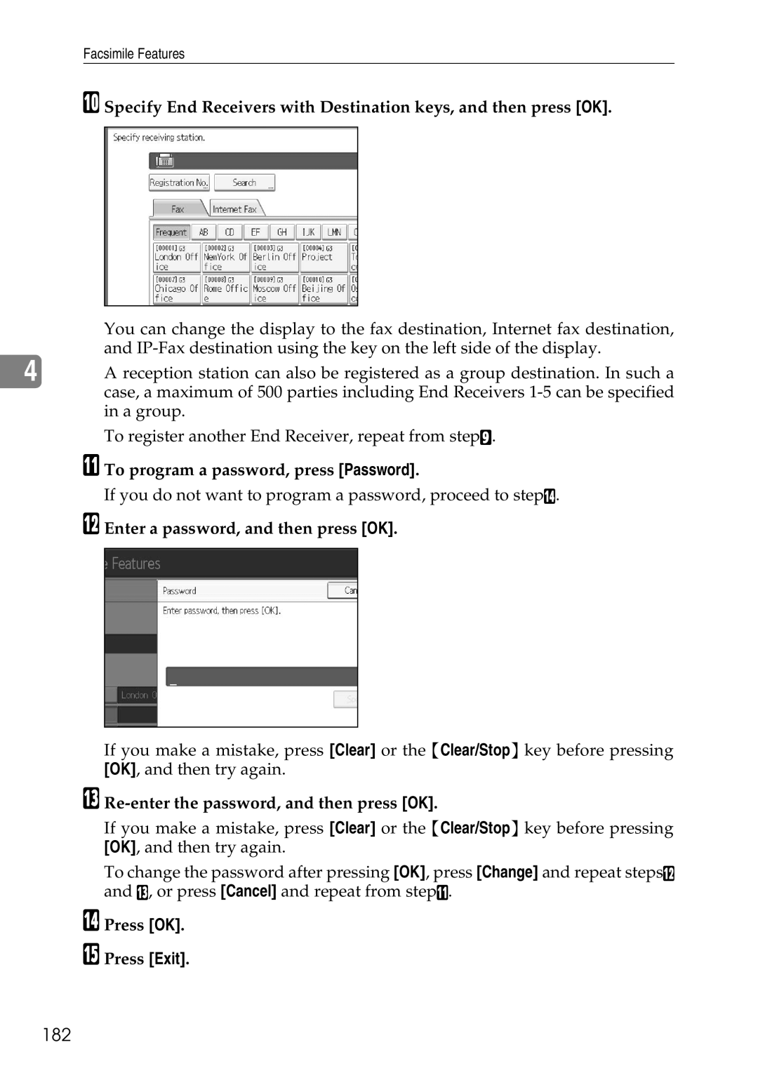 Ricoh LD435c operating instructions 182, To program a password, press Password 