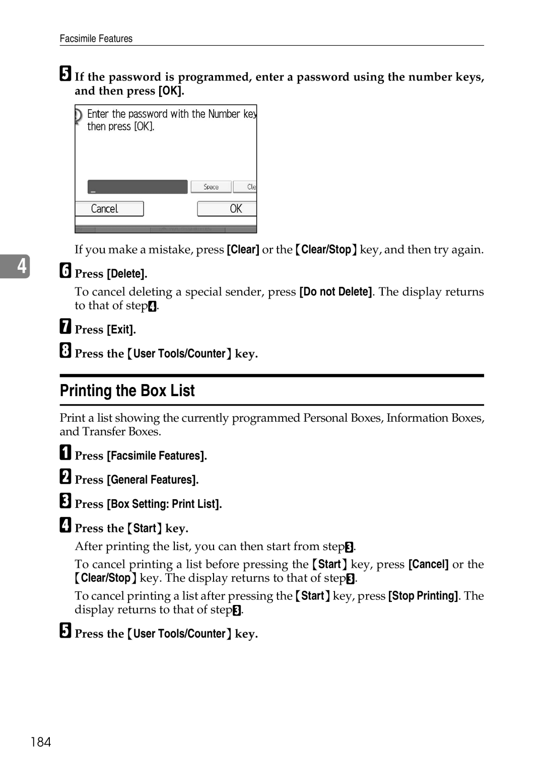 Ricoh LD435c operating instructions Printing the Box List, 184 