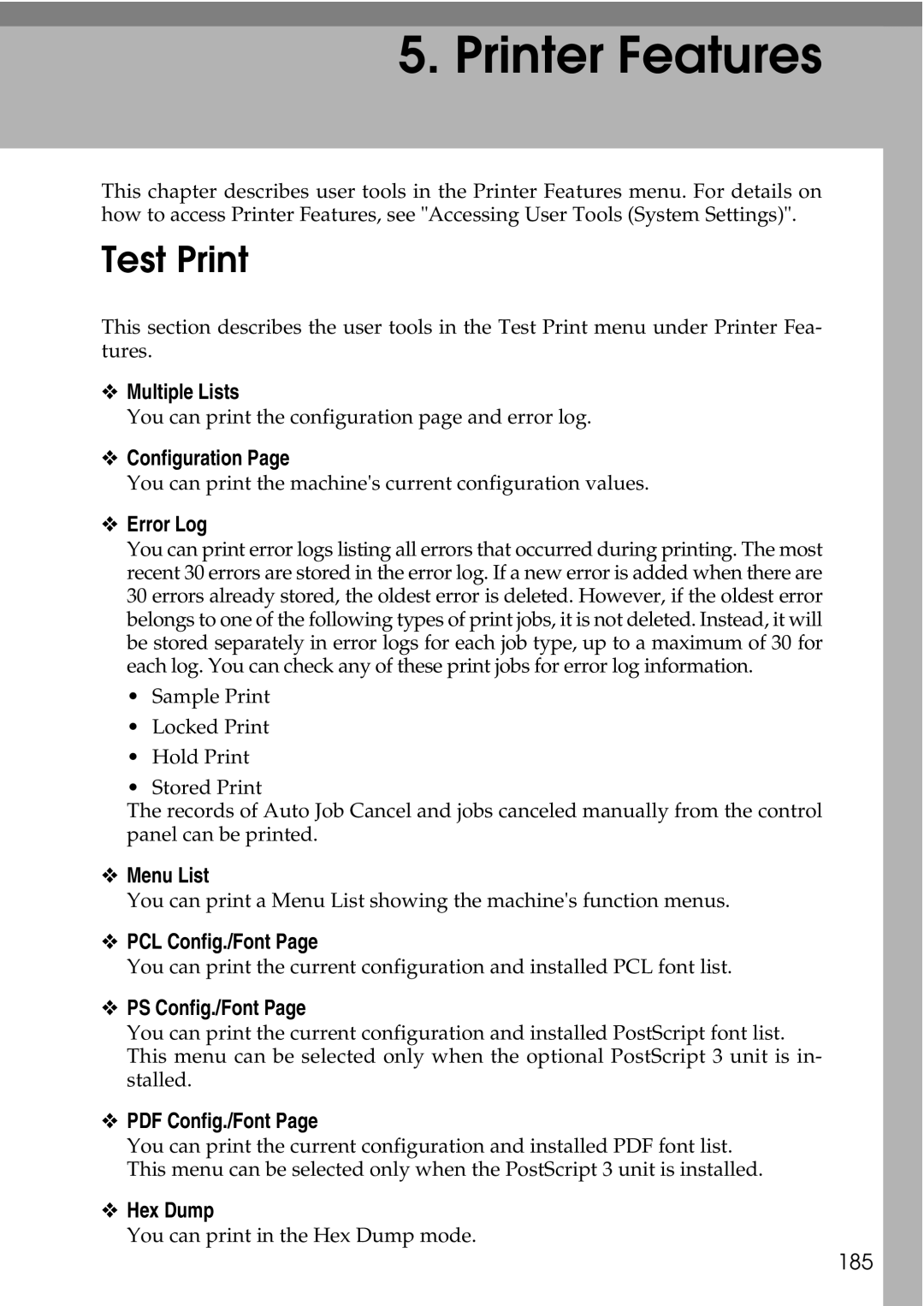 Ricoh LD435c operating instructions Test Print 