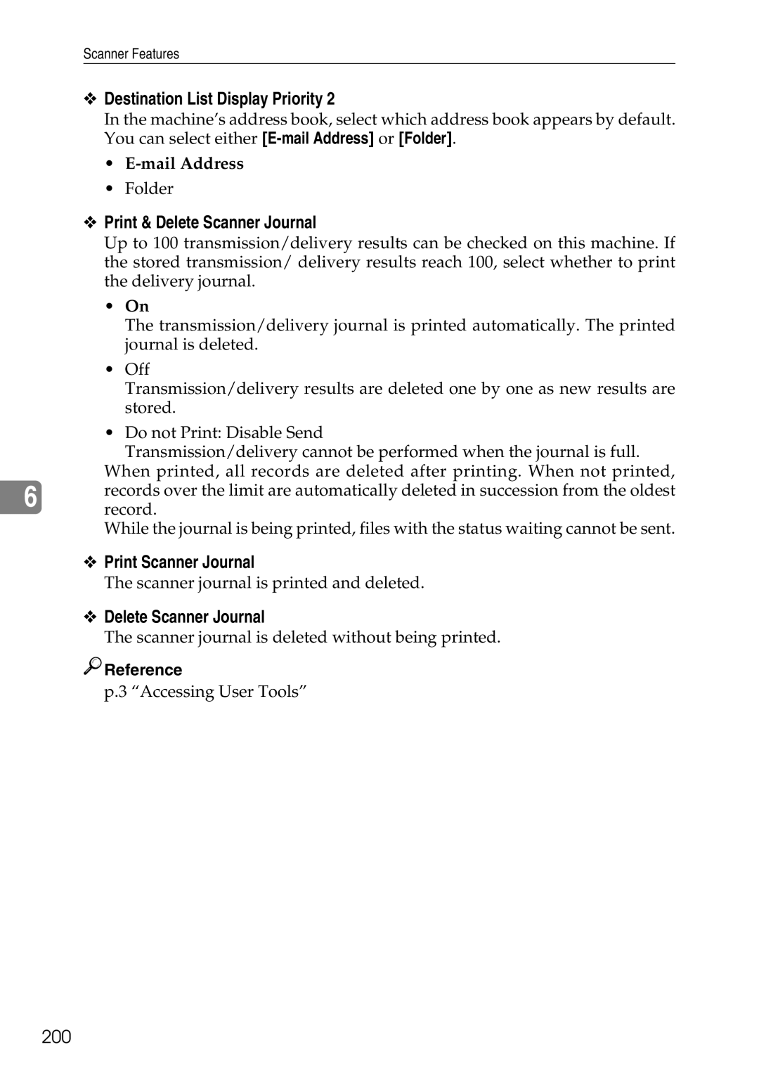 Ricoh LD435c operating instructions Print & Delete Scanner Journal, Print Scanner Journal, 200, Mail Address 