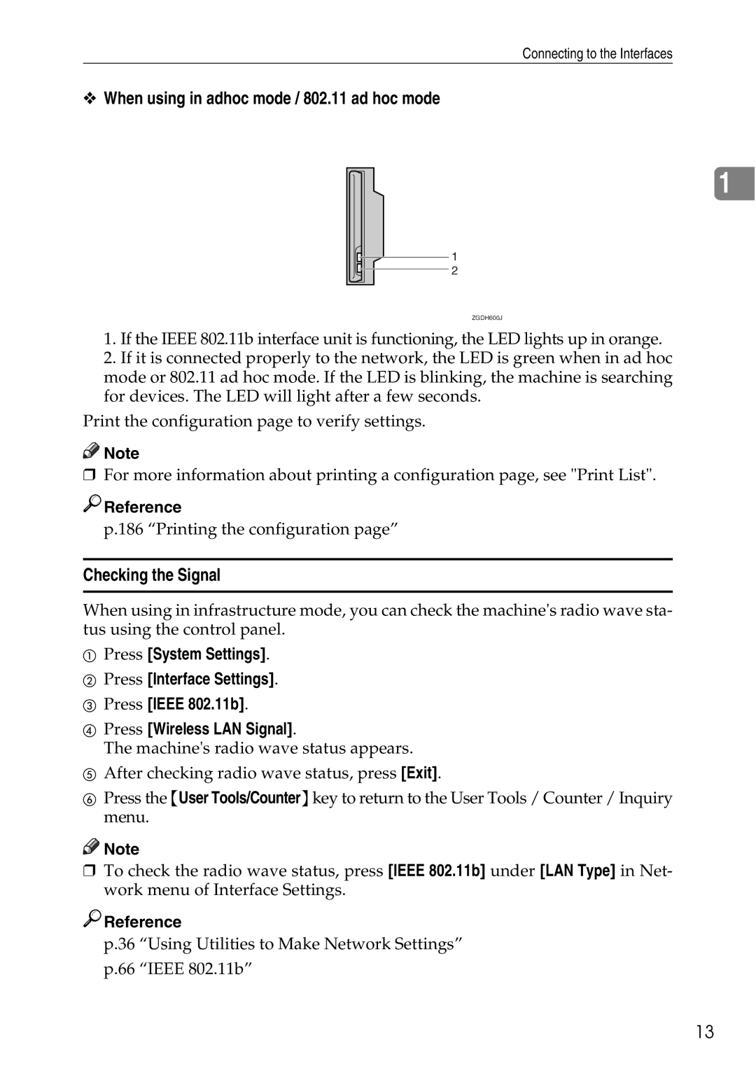 Ricoh LD435c operating instructions When using in adhoc mode / 802.11 ad hoc mode, Checking the Signal 