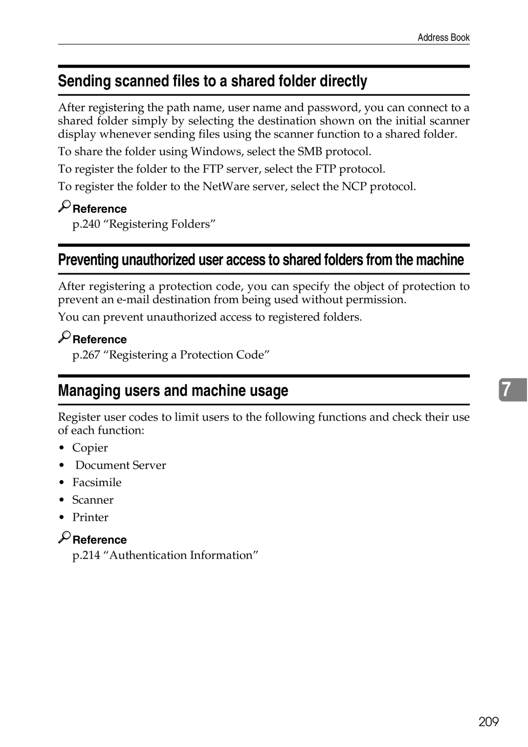 Ricoh LD435c operating instructions Sending scanned files to a shared folder directly, 209 