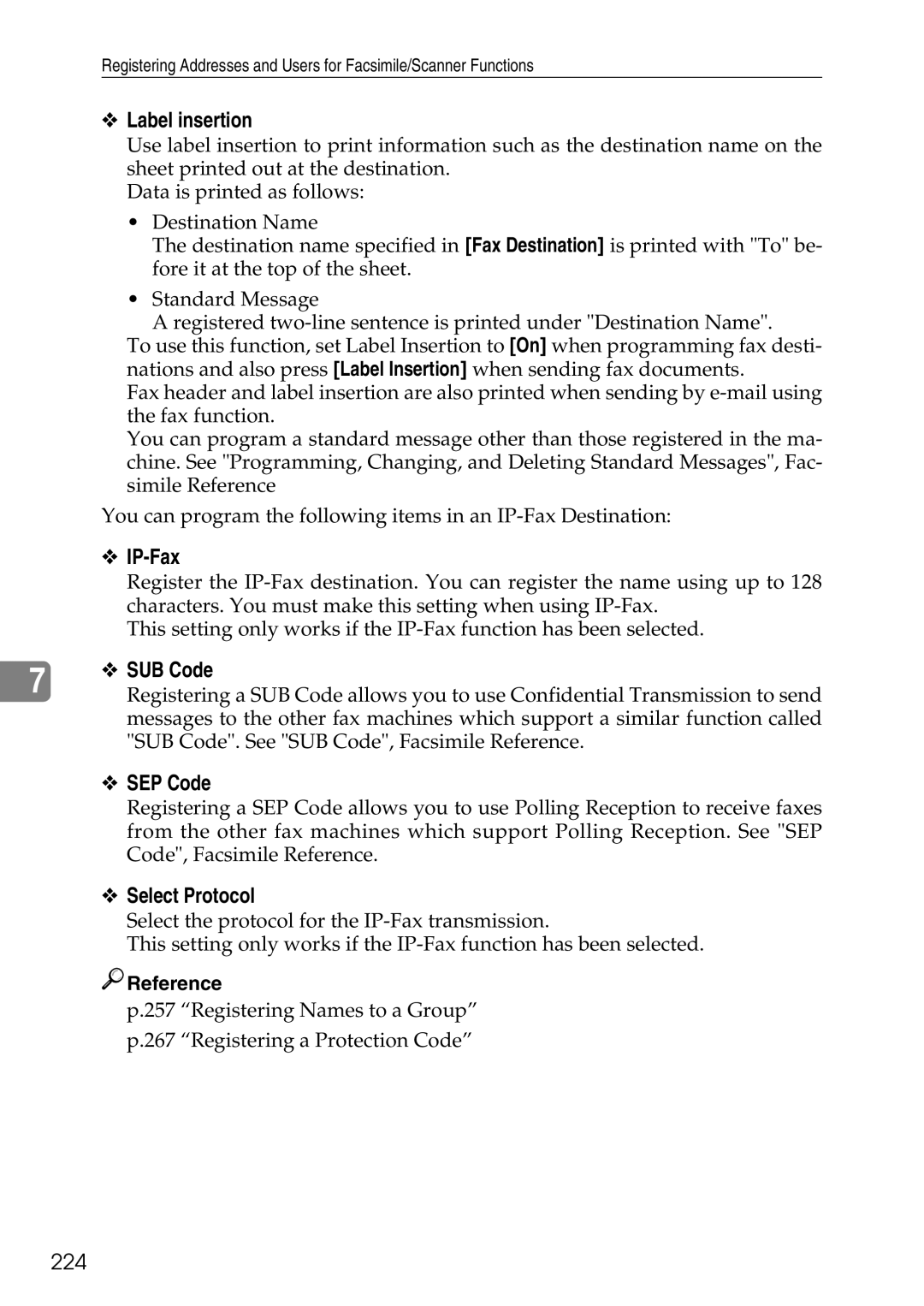 Ricoh LD435c operating instructions Label insertion, IP-Fax, Select Protocol, 224 