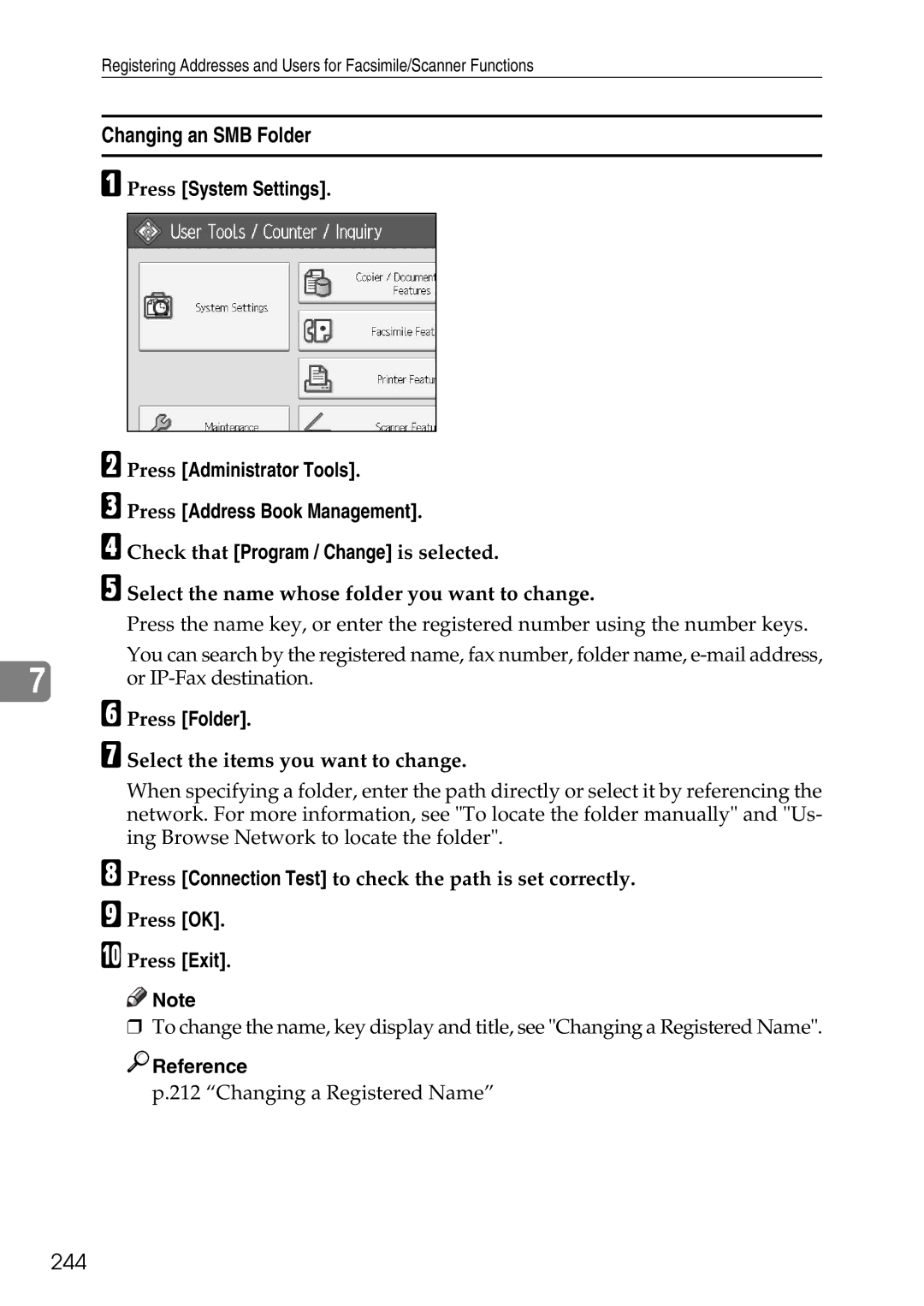 Ricoh LD435c operating instructions Changing an SMB Folder, 244, Select the items you want to change 