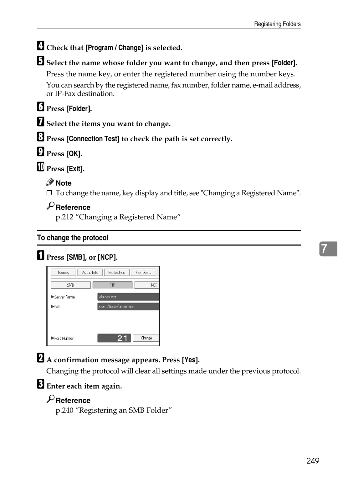 Ricoh LD435c operating instructions 249, Press SMB, or NCP Confirmation message appears. Press Yes 