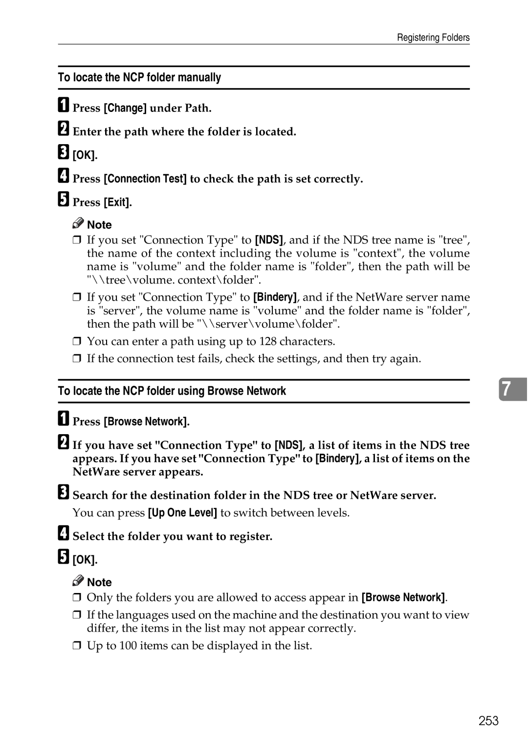 Ricoh LD435c operating instructions To locate the NCP folder manually, To locate the NCP folder using Browse Network, 253 