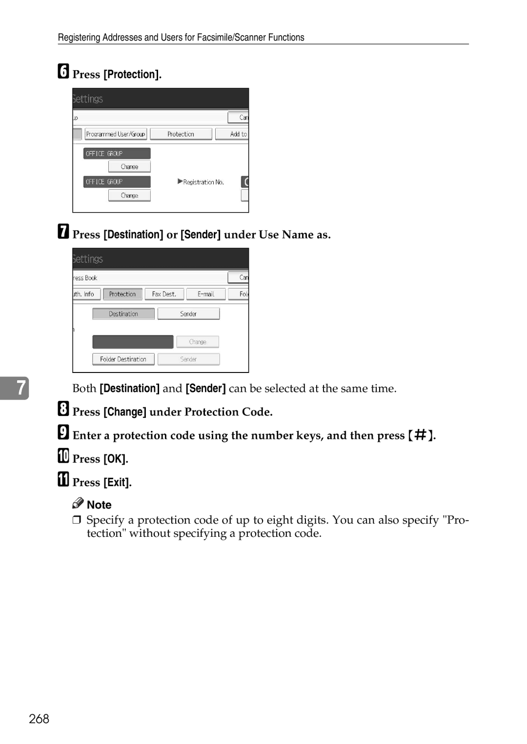 Ricoh LD435c operating instructions 268, Press Destination or Sender under Use Name as 