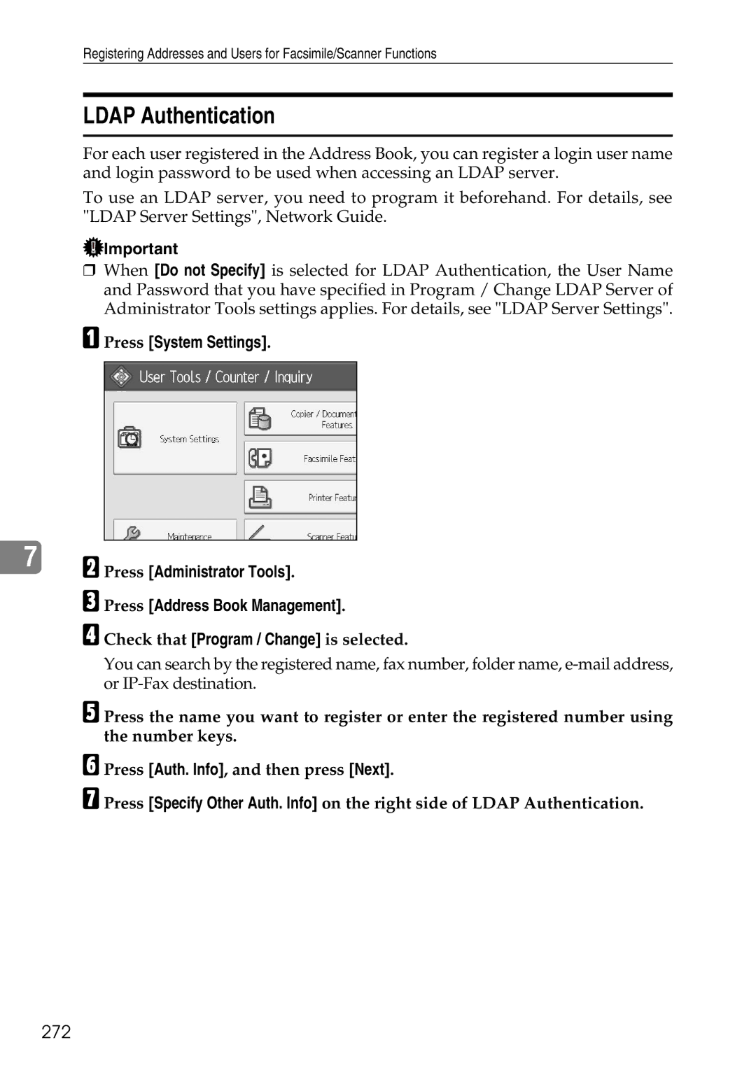 Ricoh LD435c operating instructions Ldap Authentication, 272 