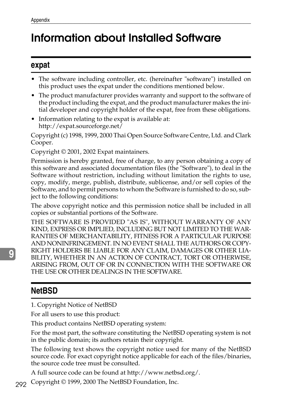 Ricoh LD435c operating instructions Information about Installed Software, Expat, NetBSD 