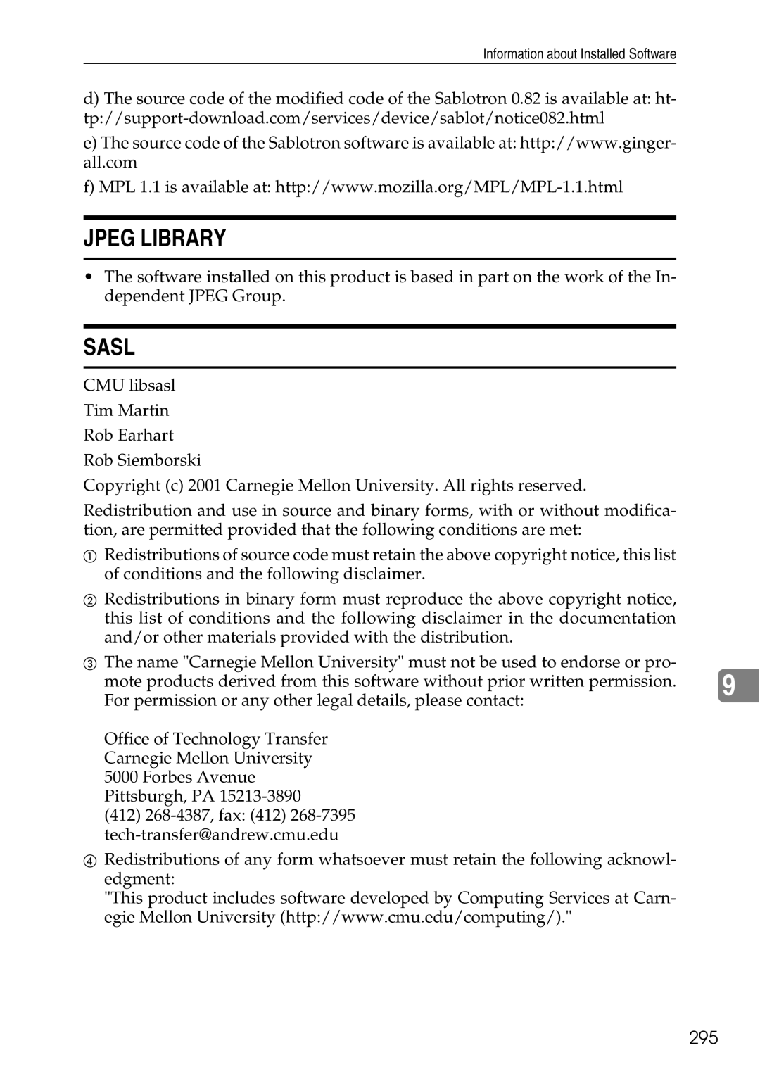 Ricoh LD435c operating instructions Jpeg Library, 295 