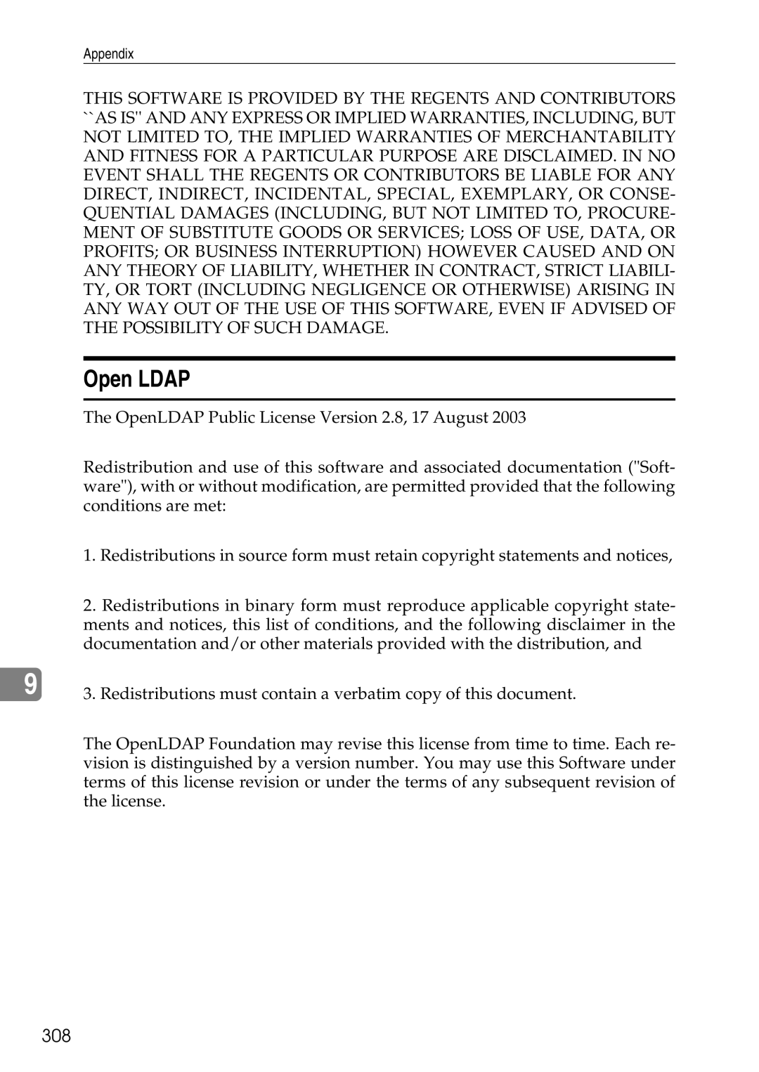 Ricoh LD435c operating instructions Open Ldap, 308 