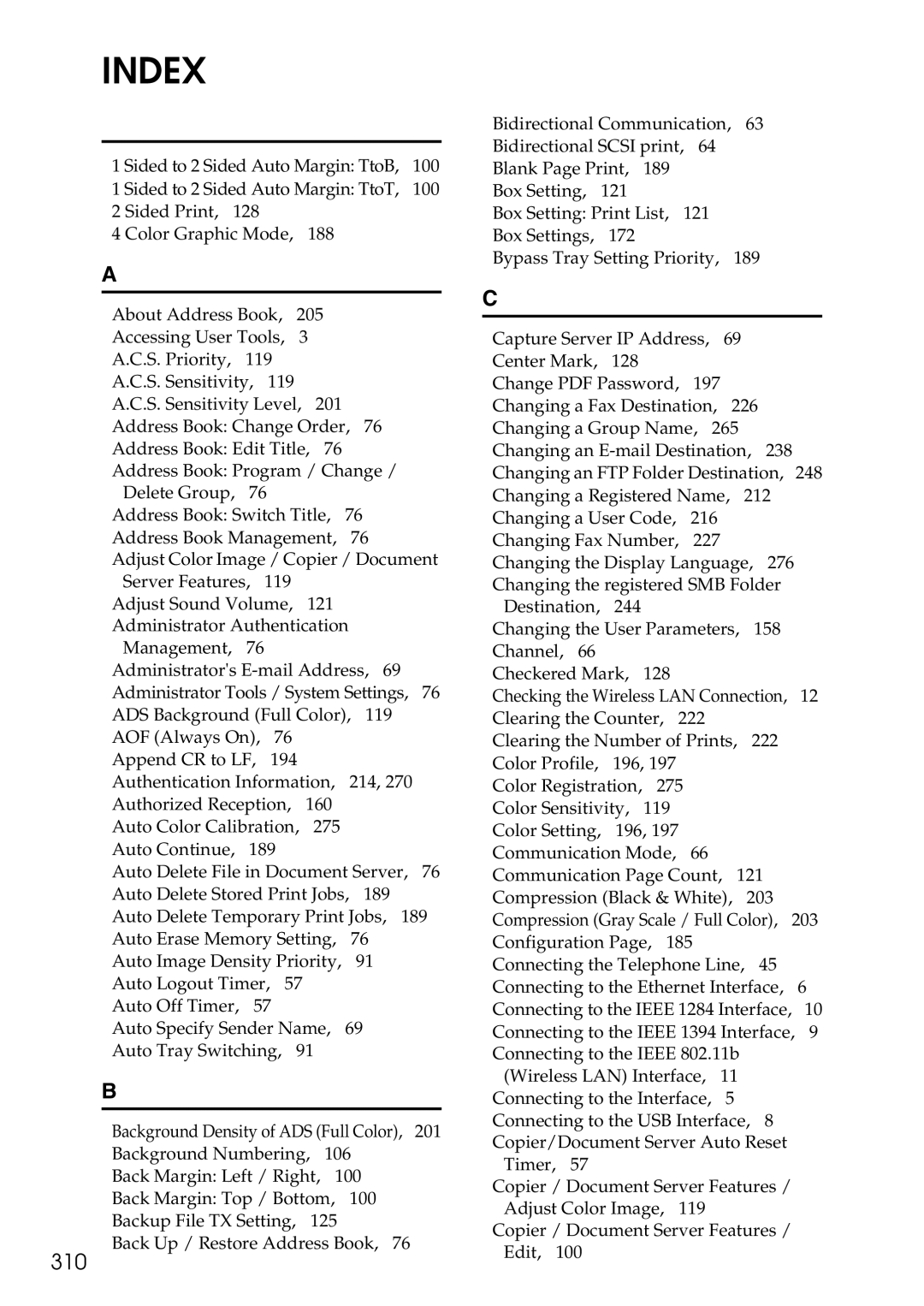 Ricoh LD435c operating instructions Index, 310 