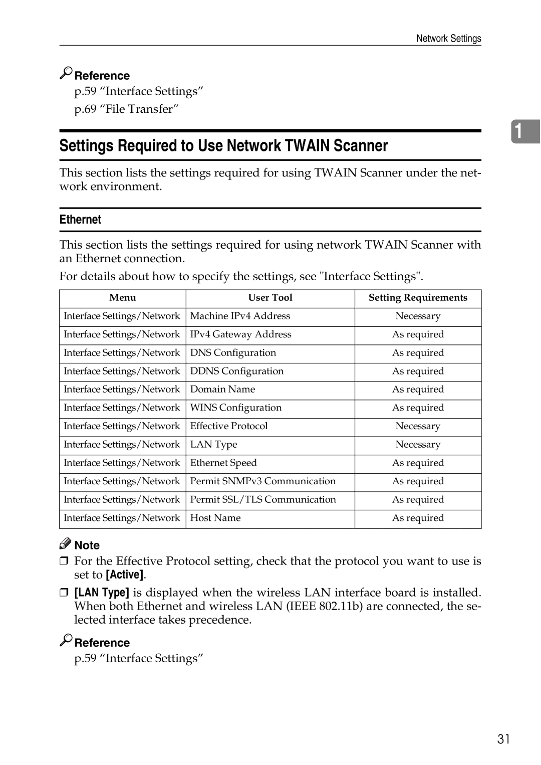 Ricoh LD435c operating instructions Settings Required to Use Network Twain Scanner, Ethernet 