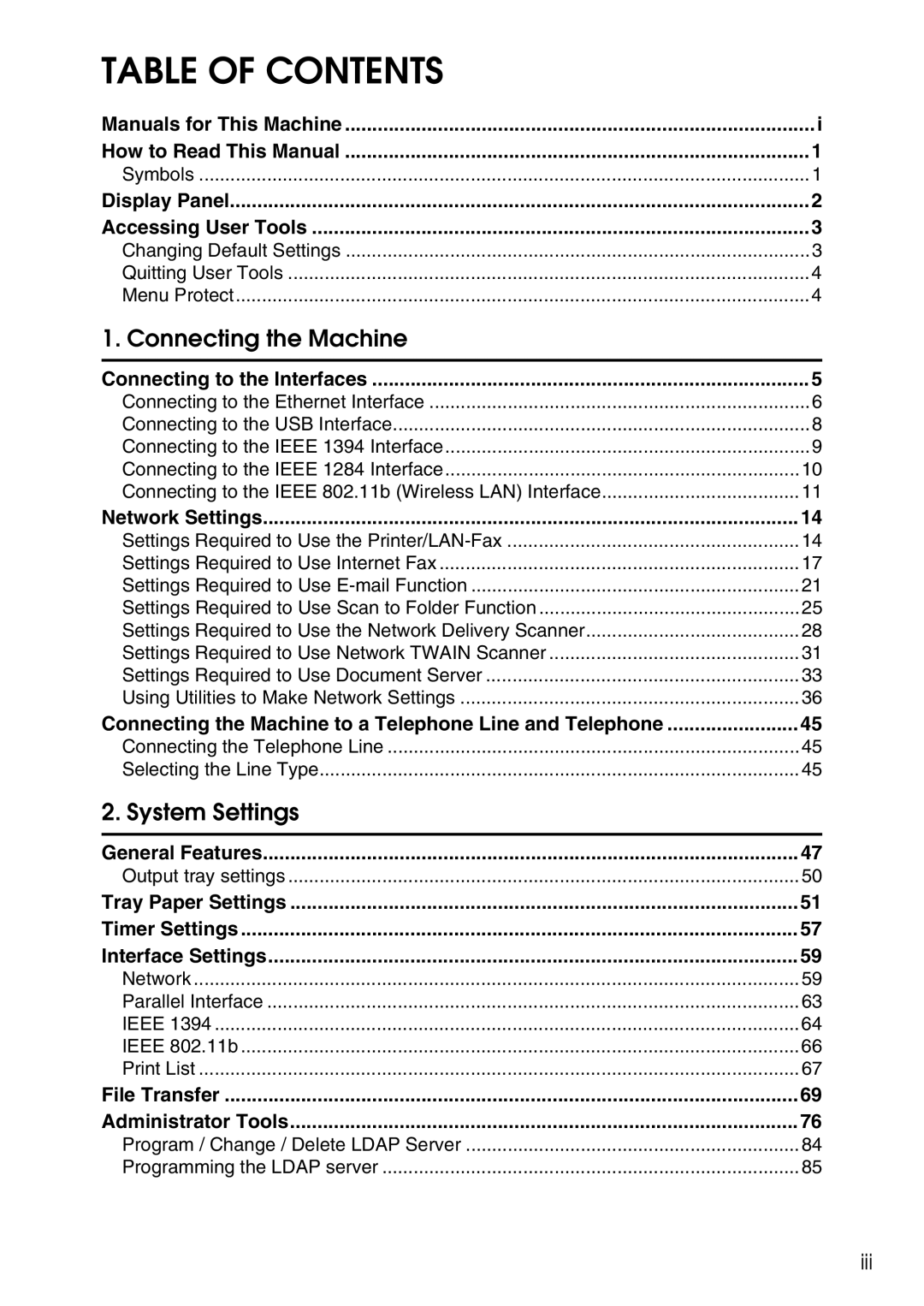 Ricoh LD435c operating instructions Table of Contents 