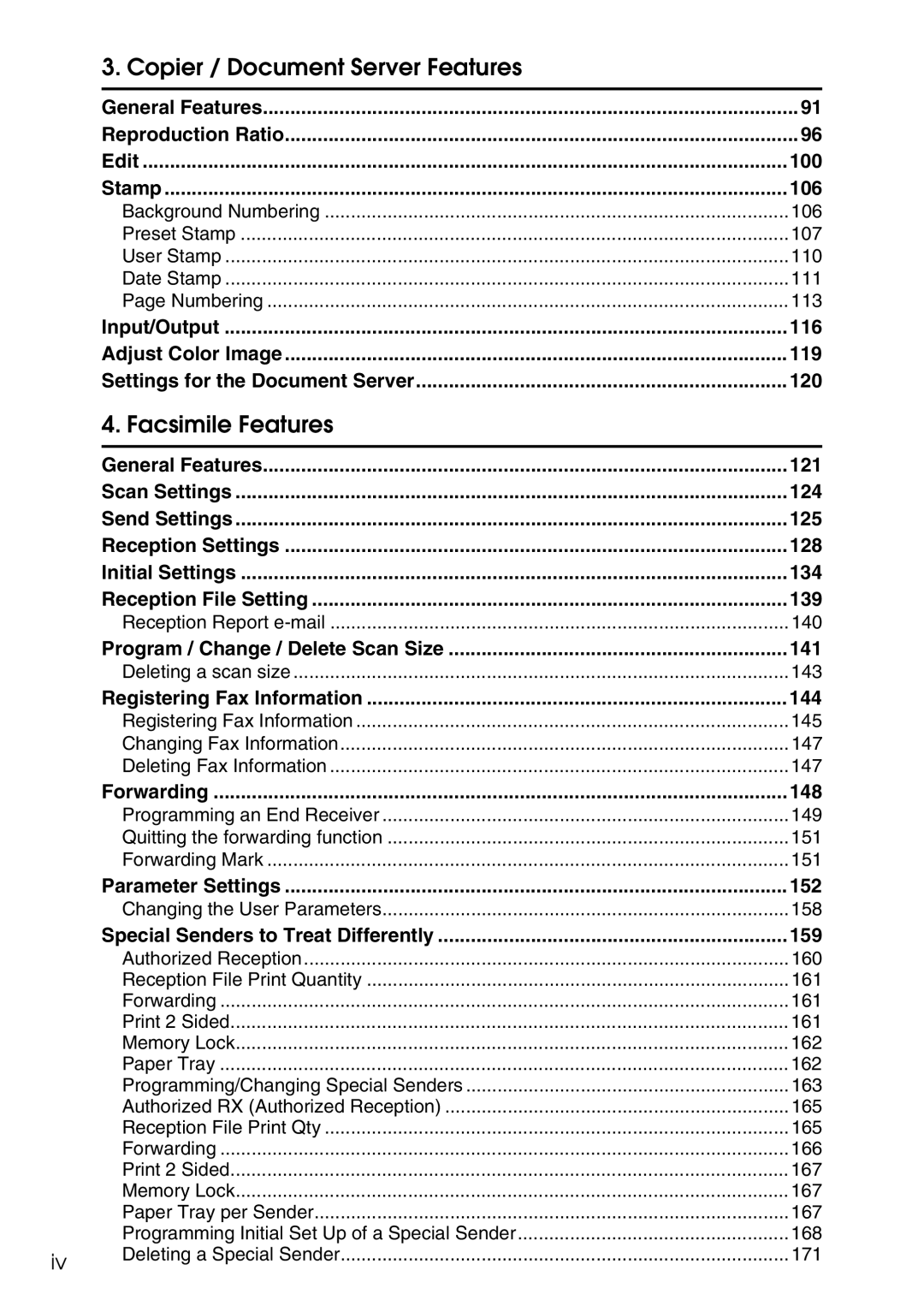 Ricoh LD435c Edit 100 Stamp 106, Program / Change / Delete Scan Size 141, Registering Fax Information 144, Forwarding 148 