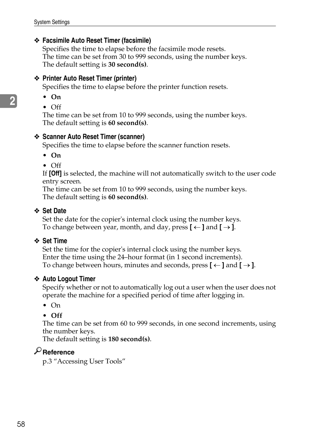 Ricoh LD435c Facsimile Auto Reset Timer facsimile, Printer Auto Reset Timer printer, Scanner Auto Reset Timer scanner 