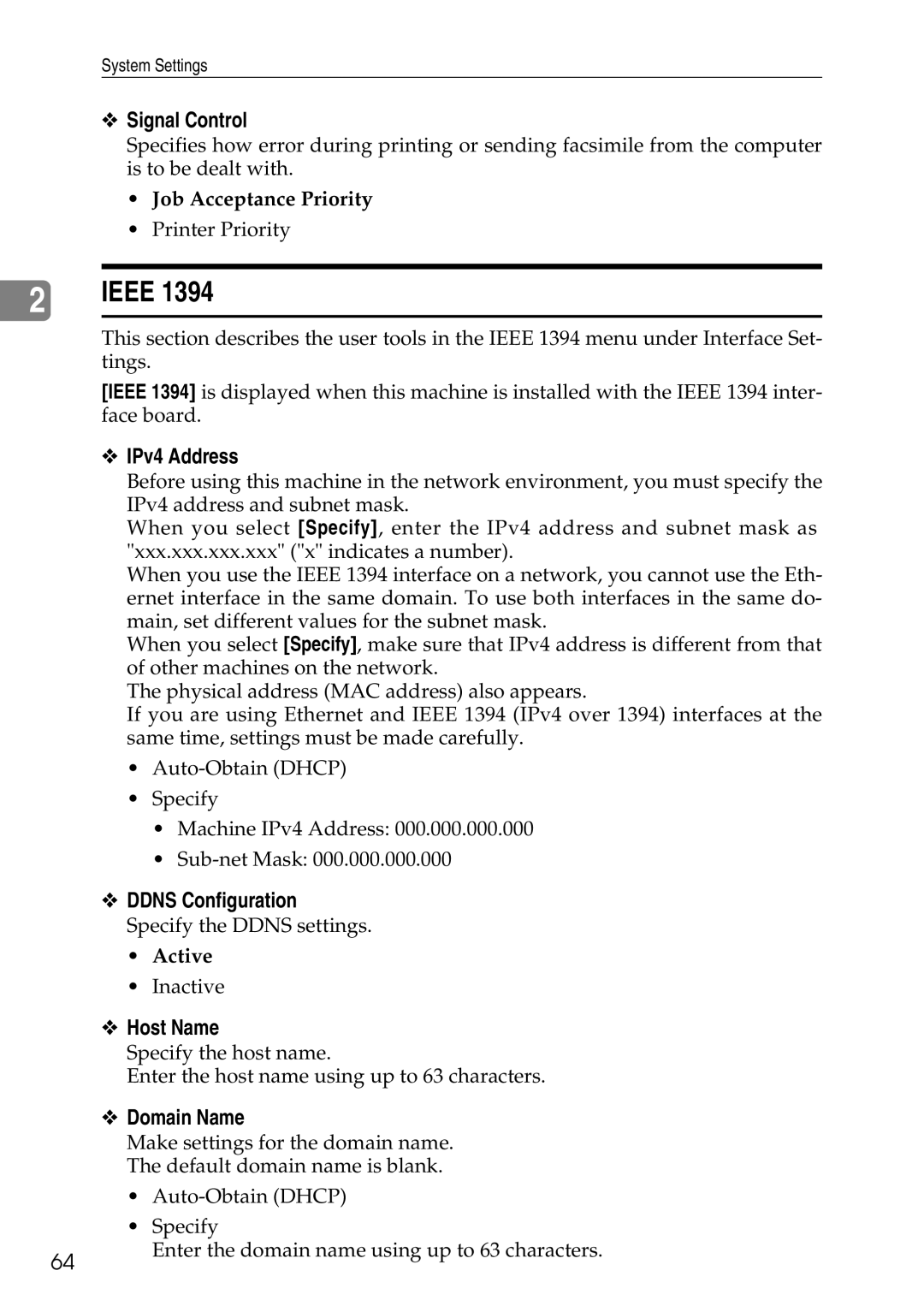 Ricoh LD435c operating instructions Signal Control, IPv4 Address, Job Acceptance Priority 