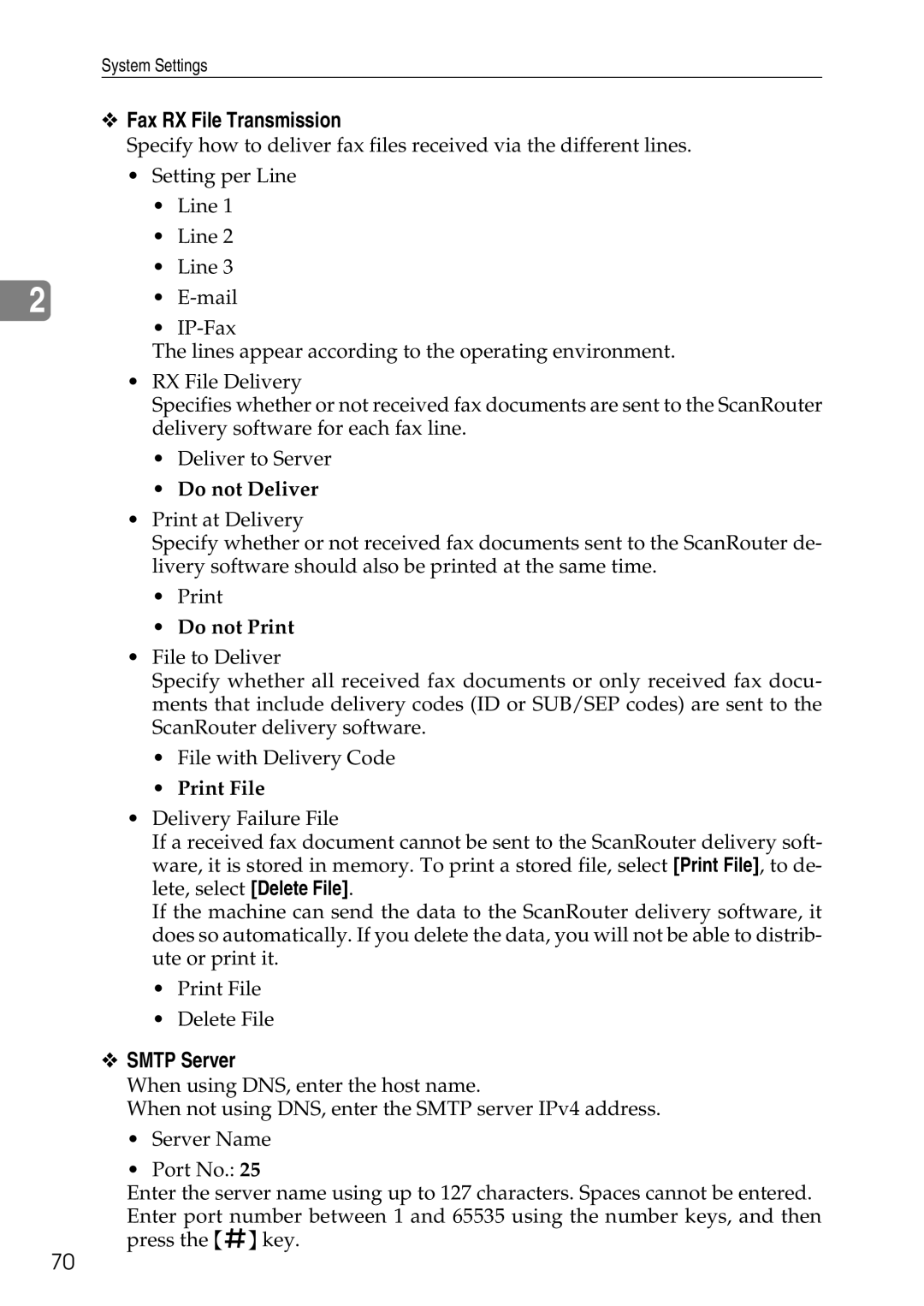 Ricoh LD435c operating instructions Fax RX File Transmission, Smtp Server, Do not Deliver, Do not Print, Print File 