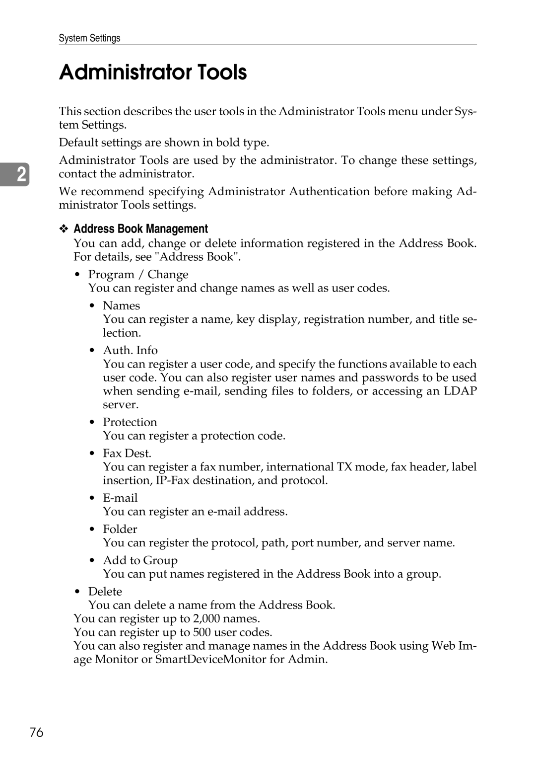 Ricoh LD435c operating instructions Administrator Tools, Address Book Management 