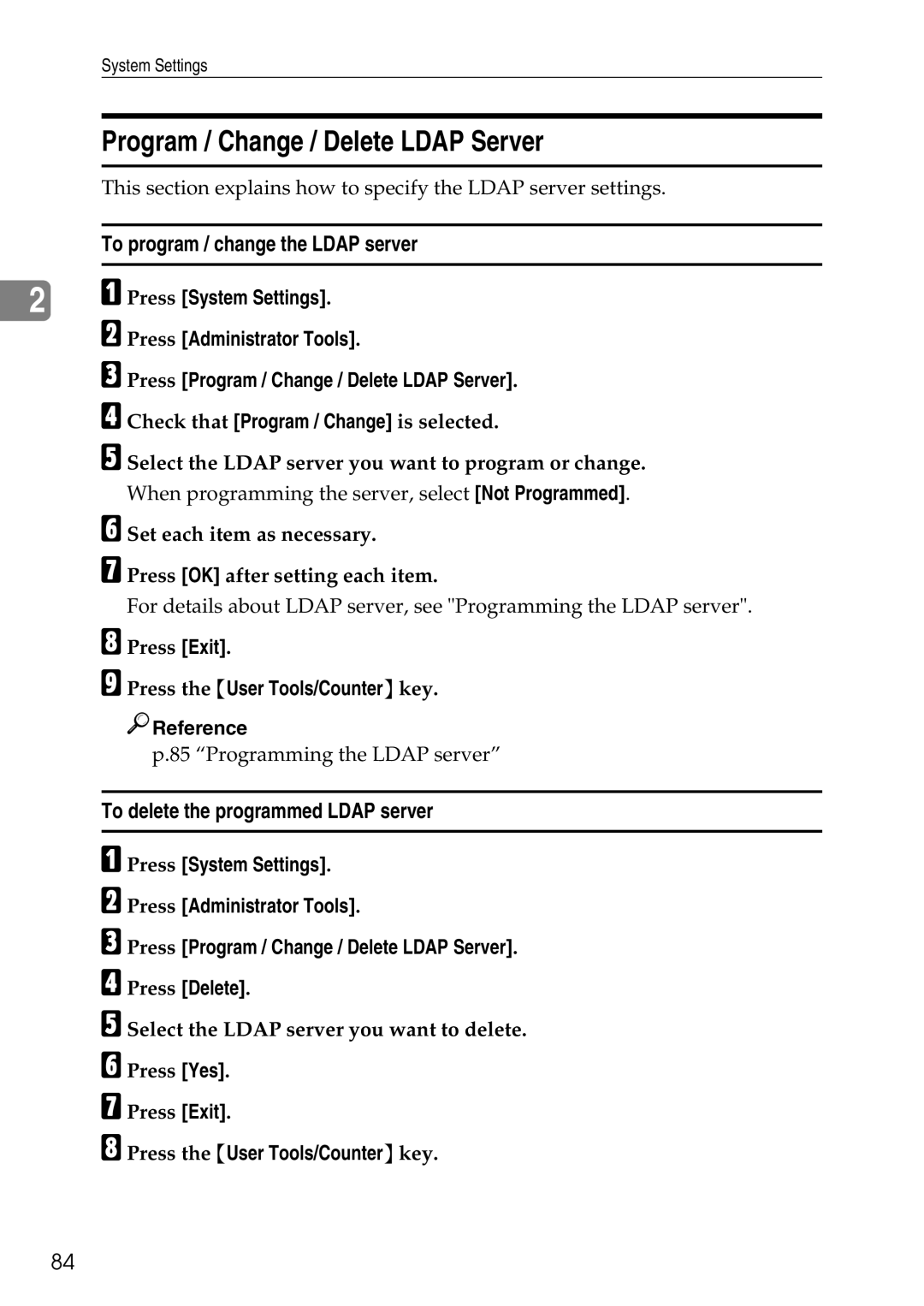 Ricoh LD435c operating instructions Program / Change / Delete Ldap Server, To program / change the Ldap server 