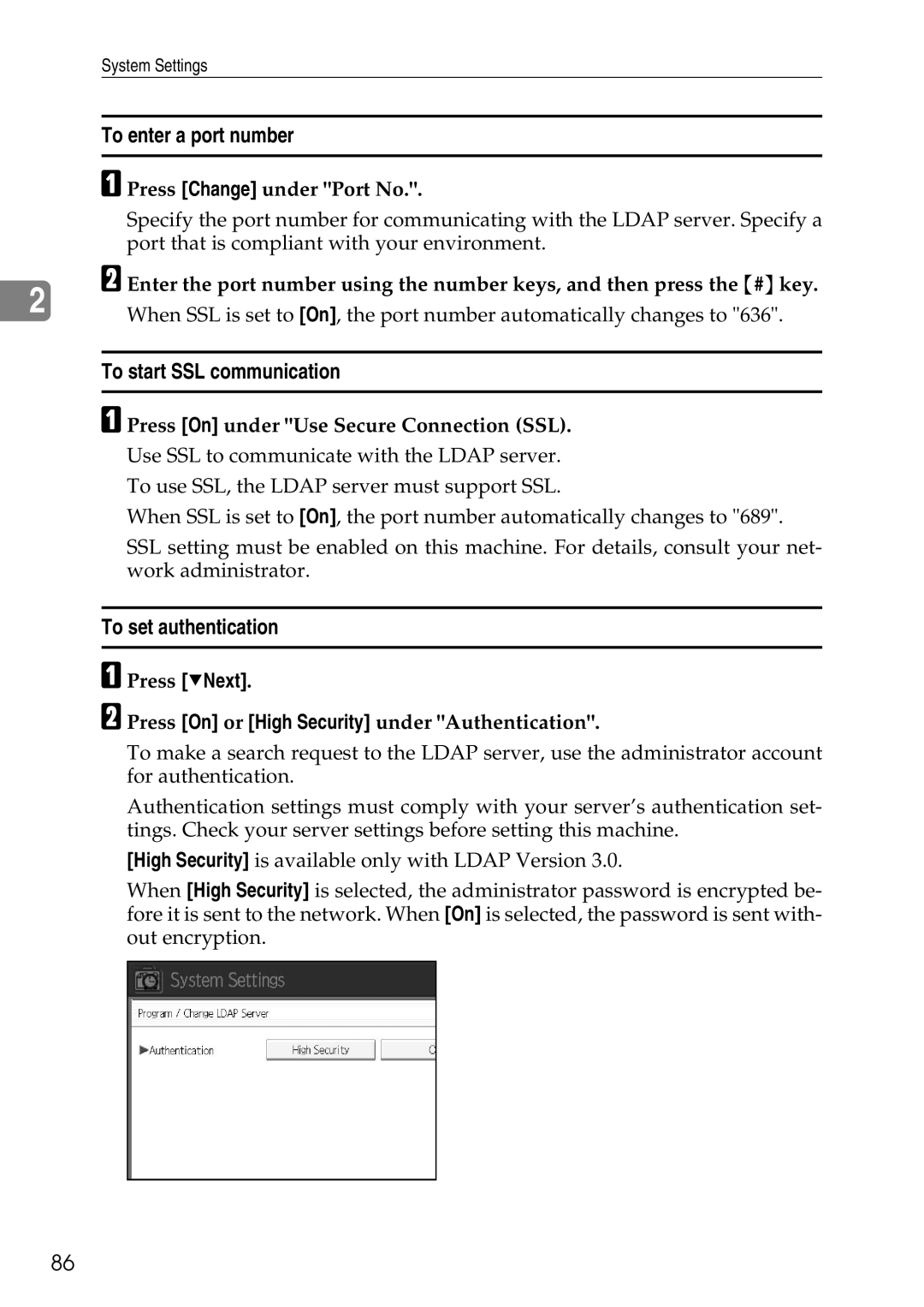 Ricoh LD435c operating instructions To enter a port number, To start SSL communication, To set authentication 