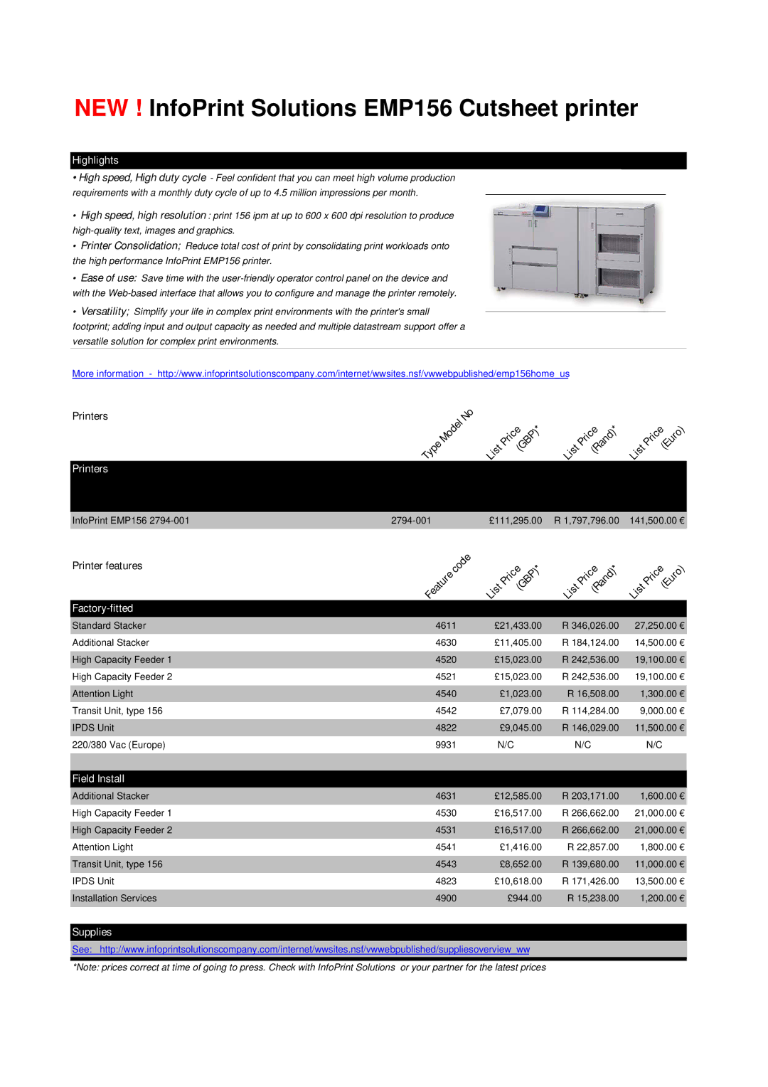 Ricoh M40 manual NEW ! InfoPrint Solutions EMP156 Cutsheet printer, Supplies 