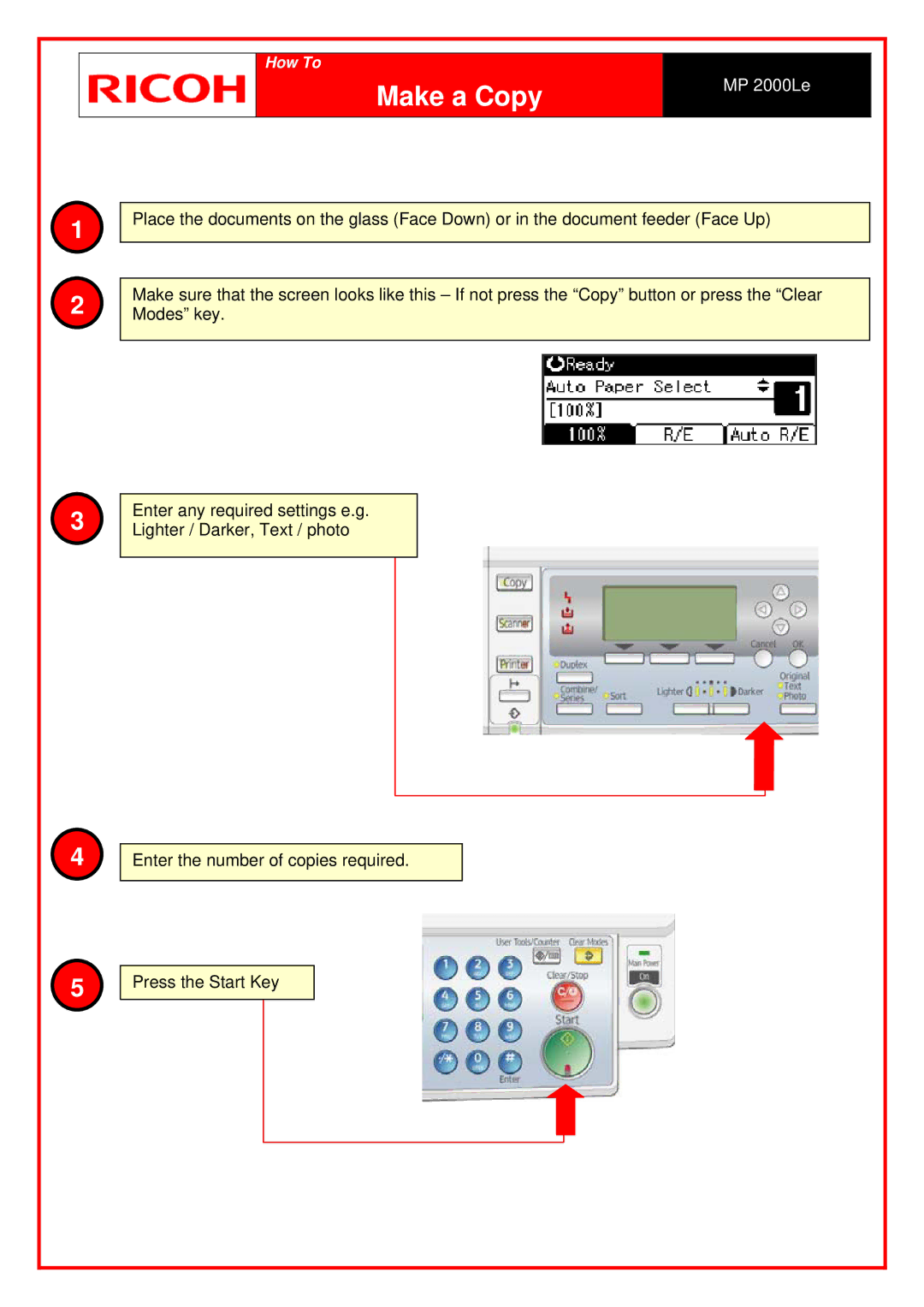Ricoh MP 2000LE manual Make a Copy, MP 2000Le 