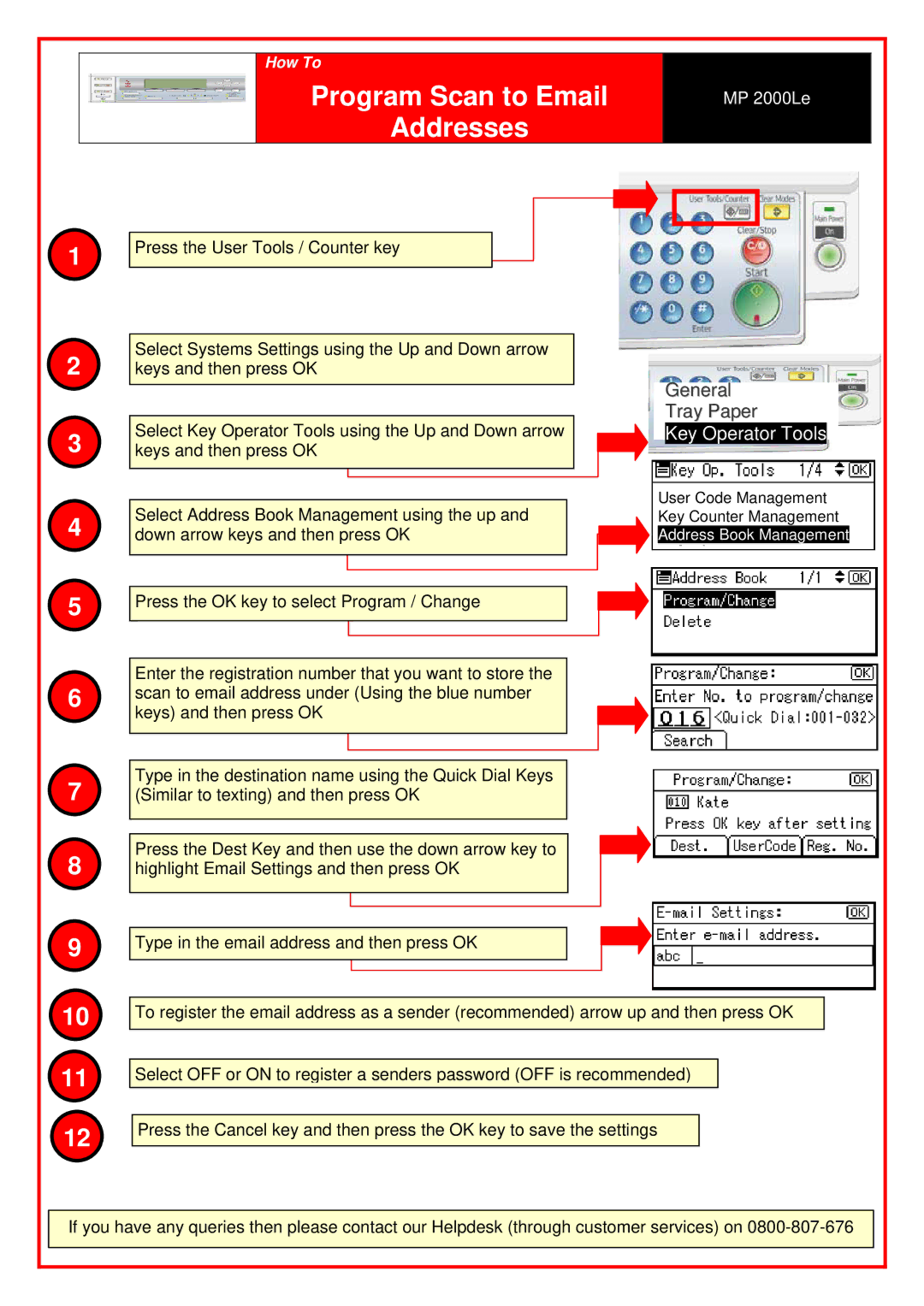 Ricoh MP 2000LE manual Program Scan to Email Addresses, Key Operator Tools 