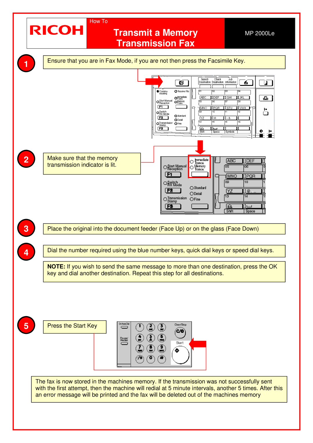 Ricoh MP 2000LE manual Transmit a Memory, Transmission Fax 