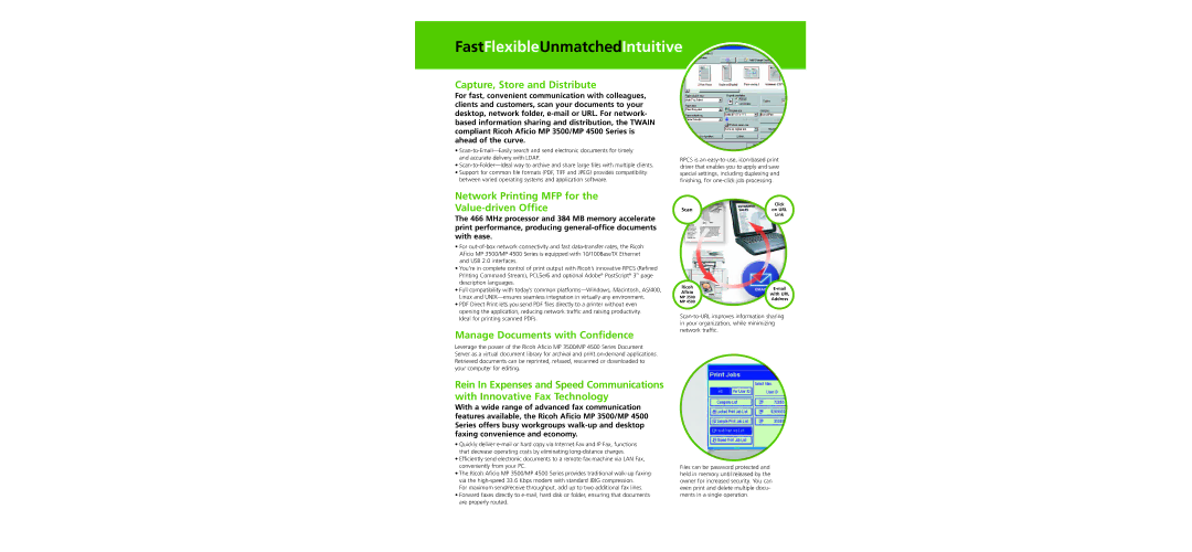 Ricoh MP 3500/MP 4500 FastFlexibleUnmatchedIntuitive, Capture, Store and Distribute, Manage Documents with Conﬁdence 