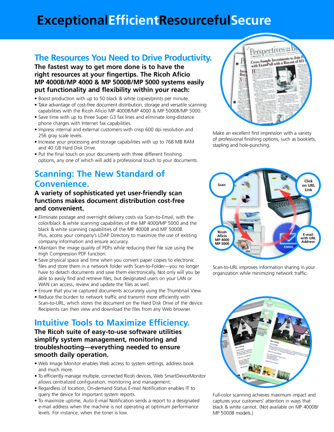 Ricoh MP 5000B, MP 4000B manual Scanning The New Standard of Convenience, Intuitive Tools to Maximize Efficiency 