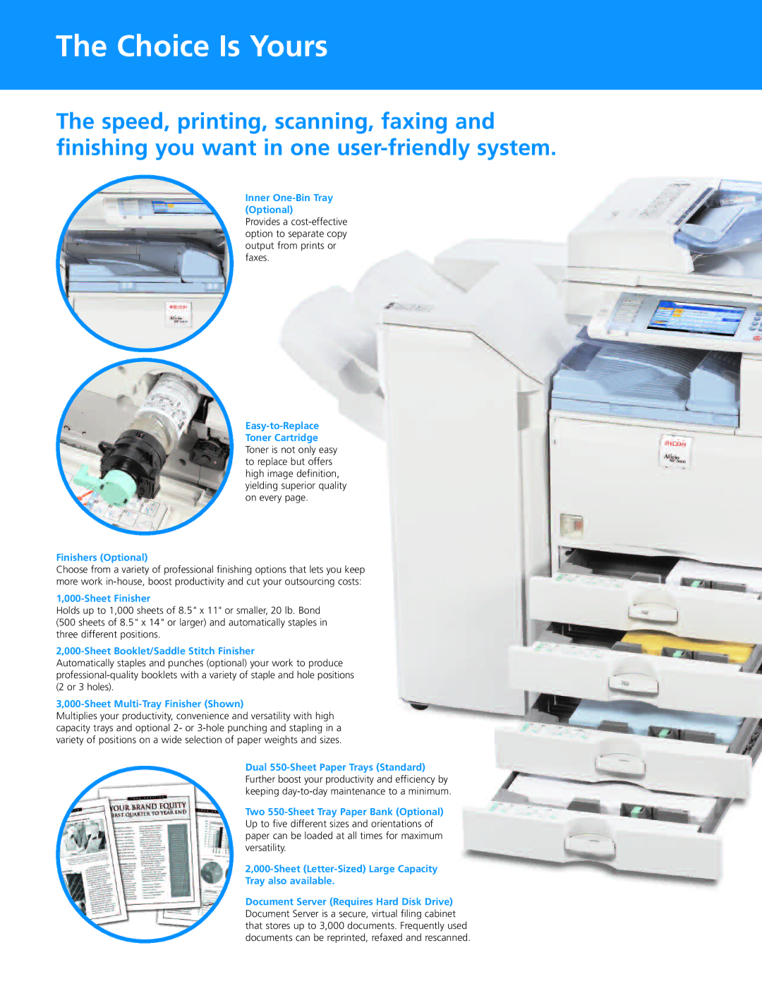 Ricoh MP 4000B, MP 5000B manual Inner One-Bin Tray Optional, Sheet Finisher, Sheet Booklet/Saddle Stitch Finisher 