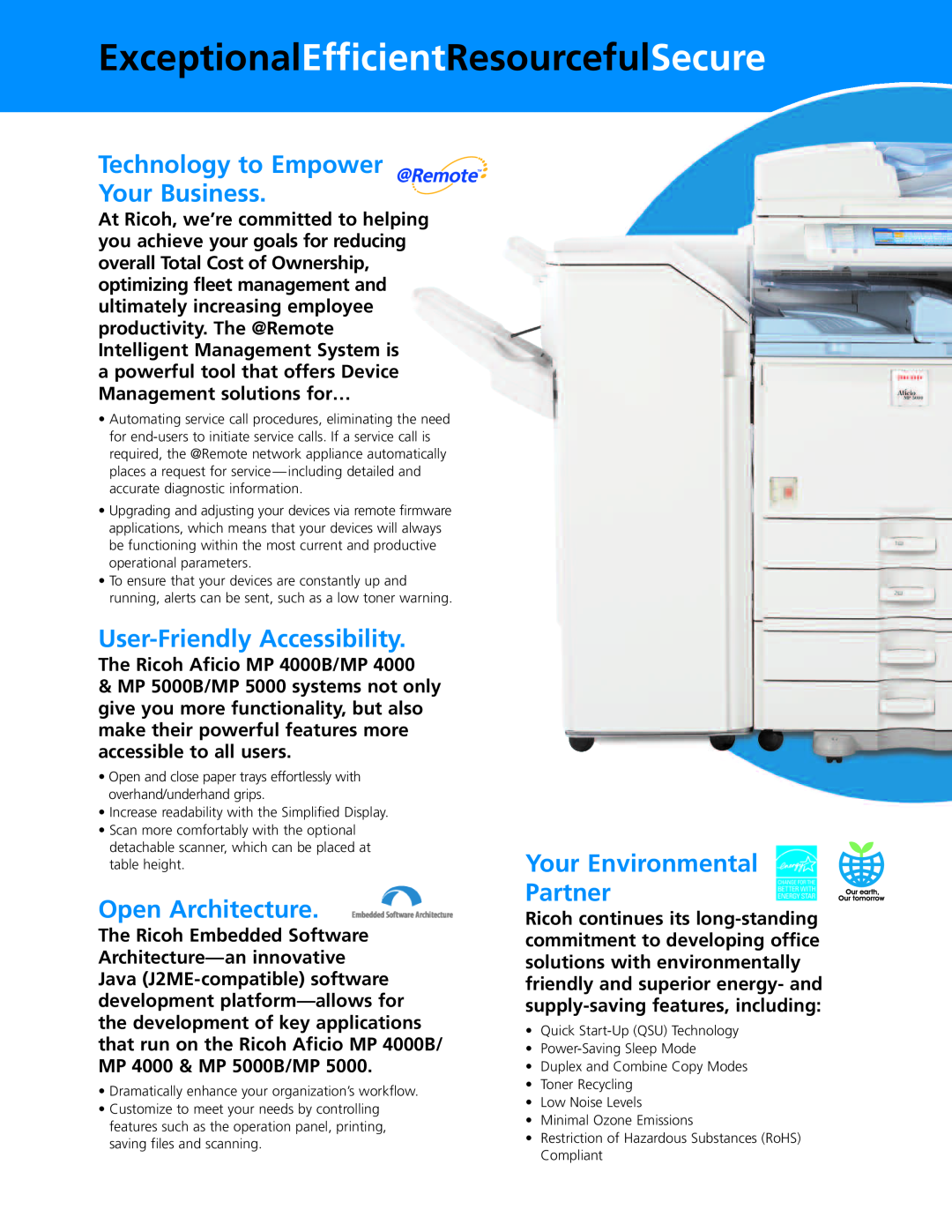 Ricoh MP 4000B, MP 5000B manual Technology to Empower Your Business, User-Friendly Accessibility, Open Architecture 