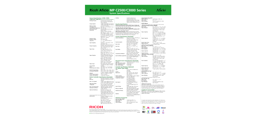 Ricoh MP C2500 Series, MP C3000 Series specifications Ricoh Aficio MP C2500/C3000 Series 