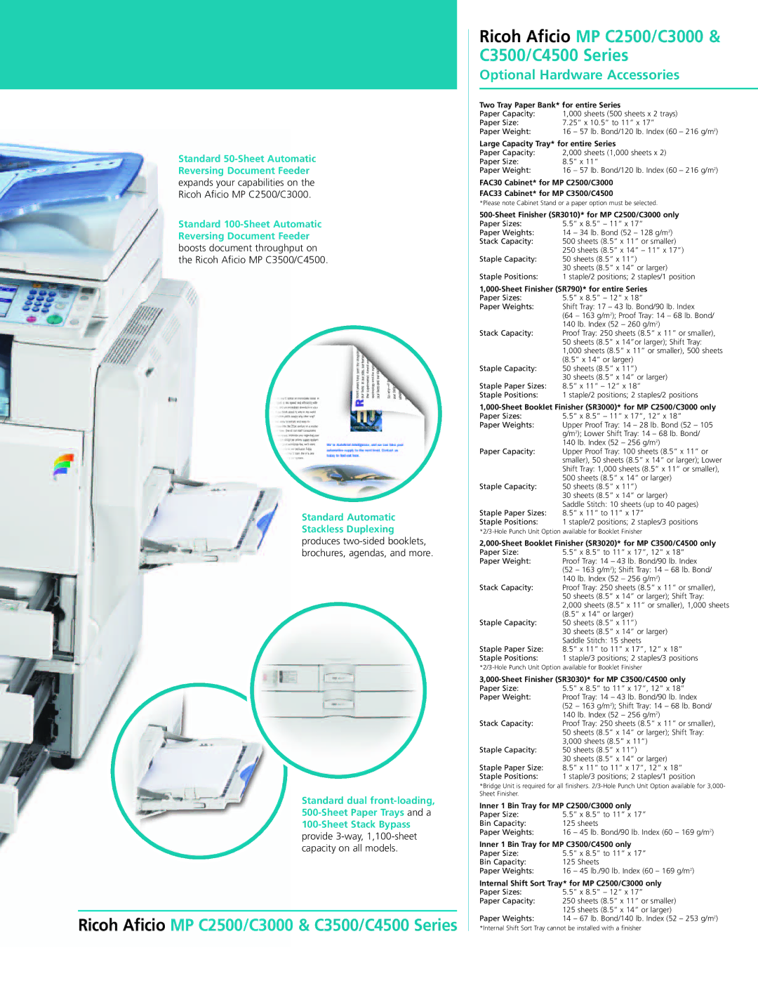 Ricoh MP C4500 Series, MP C3500 Series manual Two Tray Paper Bank* for entire Series, Large Capacity Tray* for entire Series 