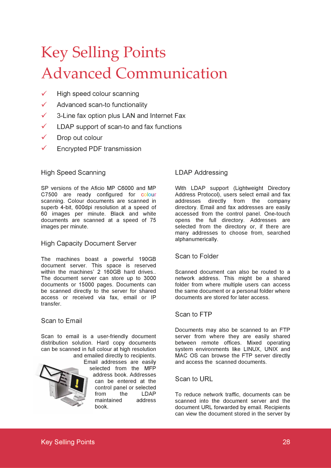 Ricoh MP C6000, MP C7500 manual Key Selling Points Advanced Communication 