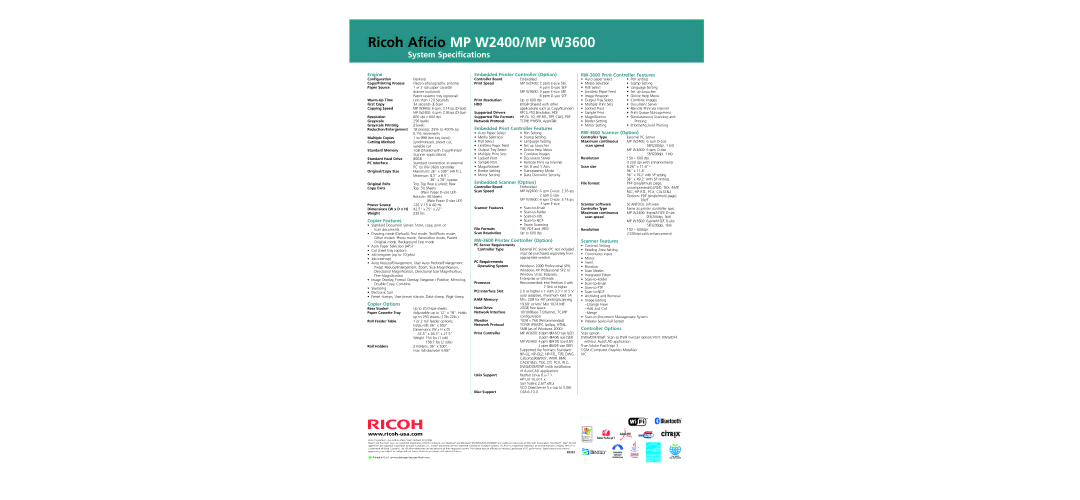 Ricoh specifications Ricoh Aficio MP W2400/MP W3600 