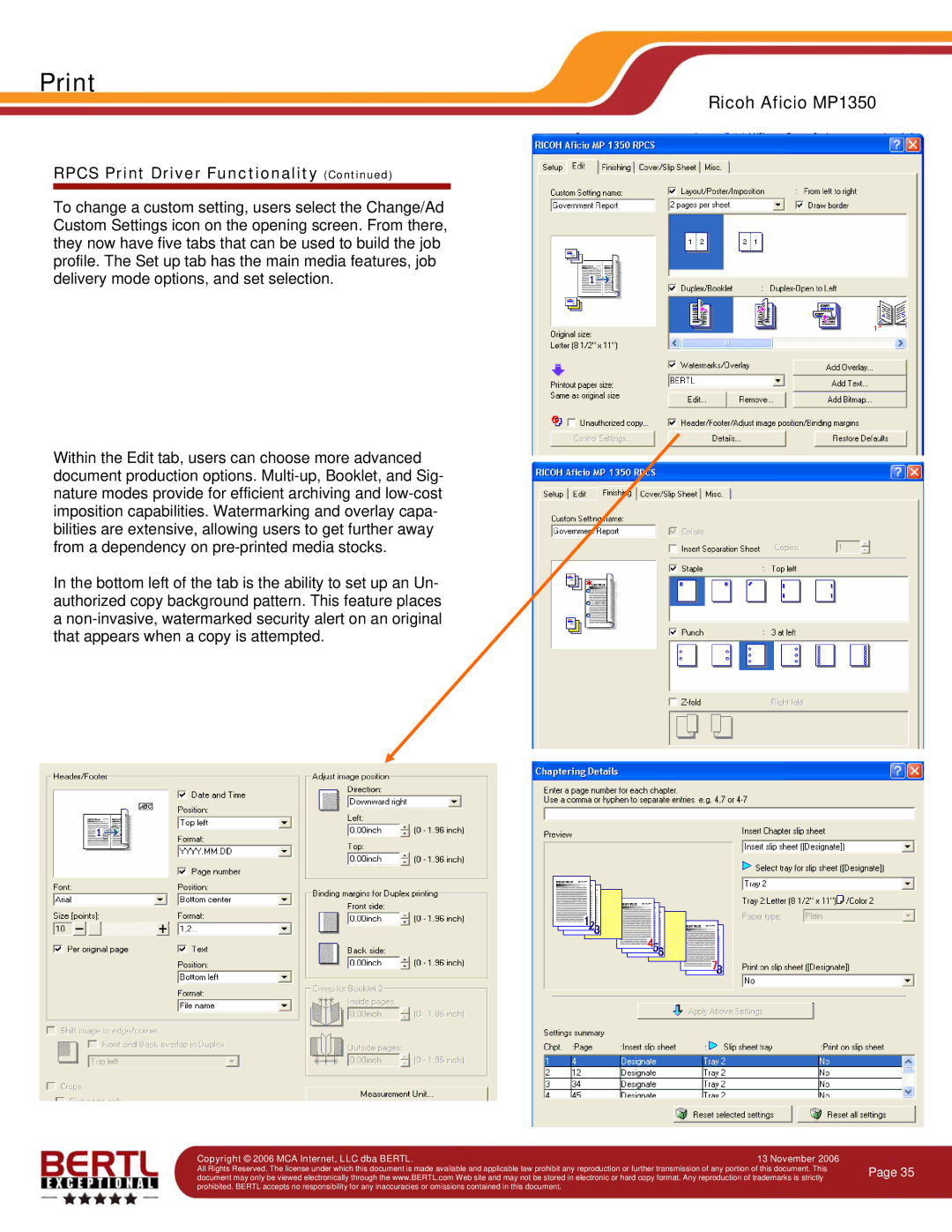 Ricoh MP1350 manual Copyright 2006 MCA Internet, LLC dba Bertl November 