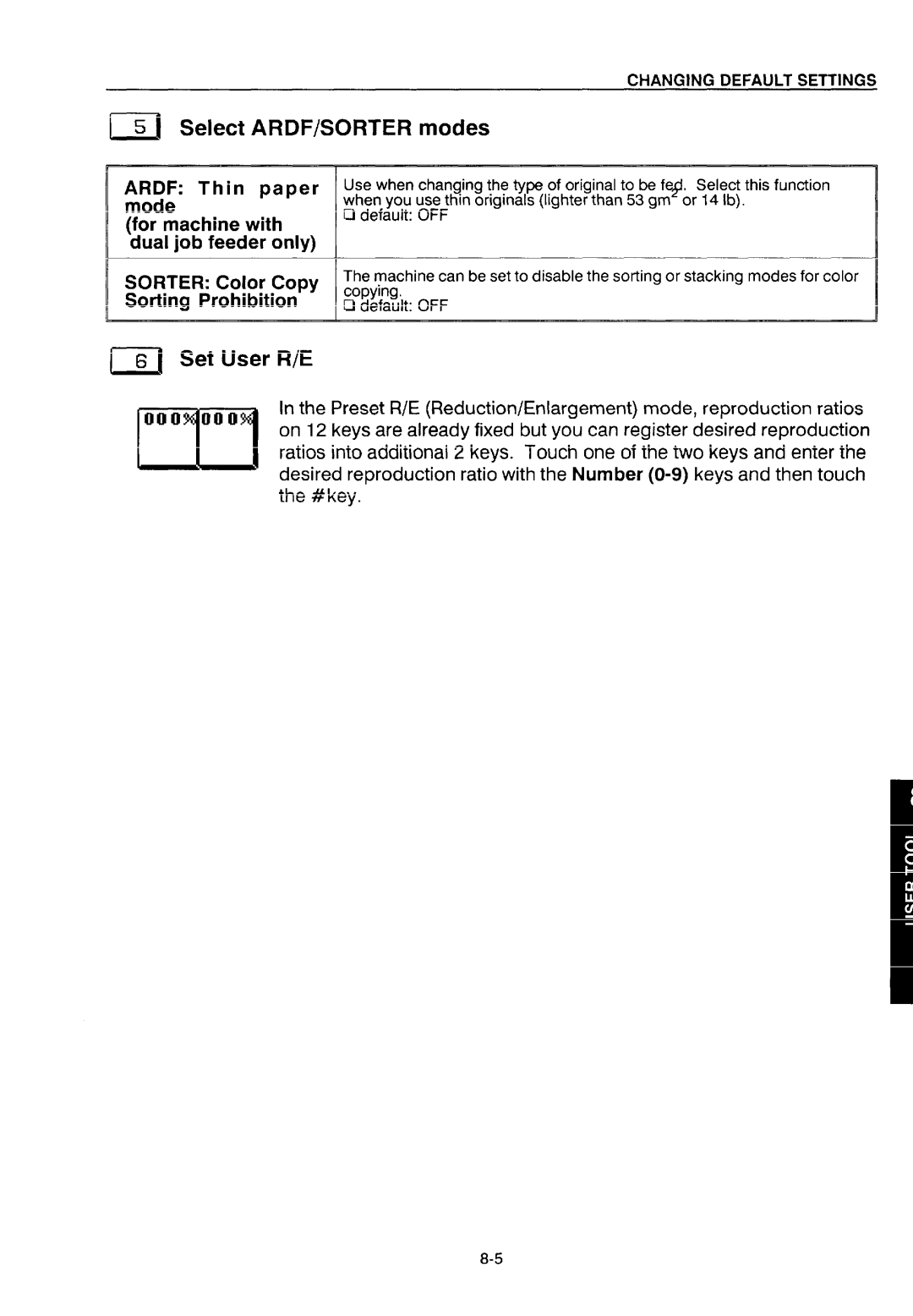 Ricoh NC5006 manual ~ 5 Select ARDF/SORTER modes, Thin Paper, Color Copy, Sorting Prohibition 